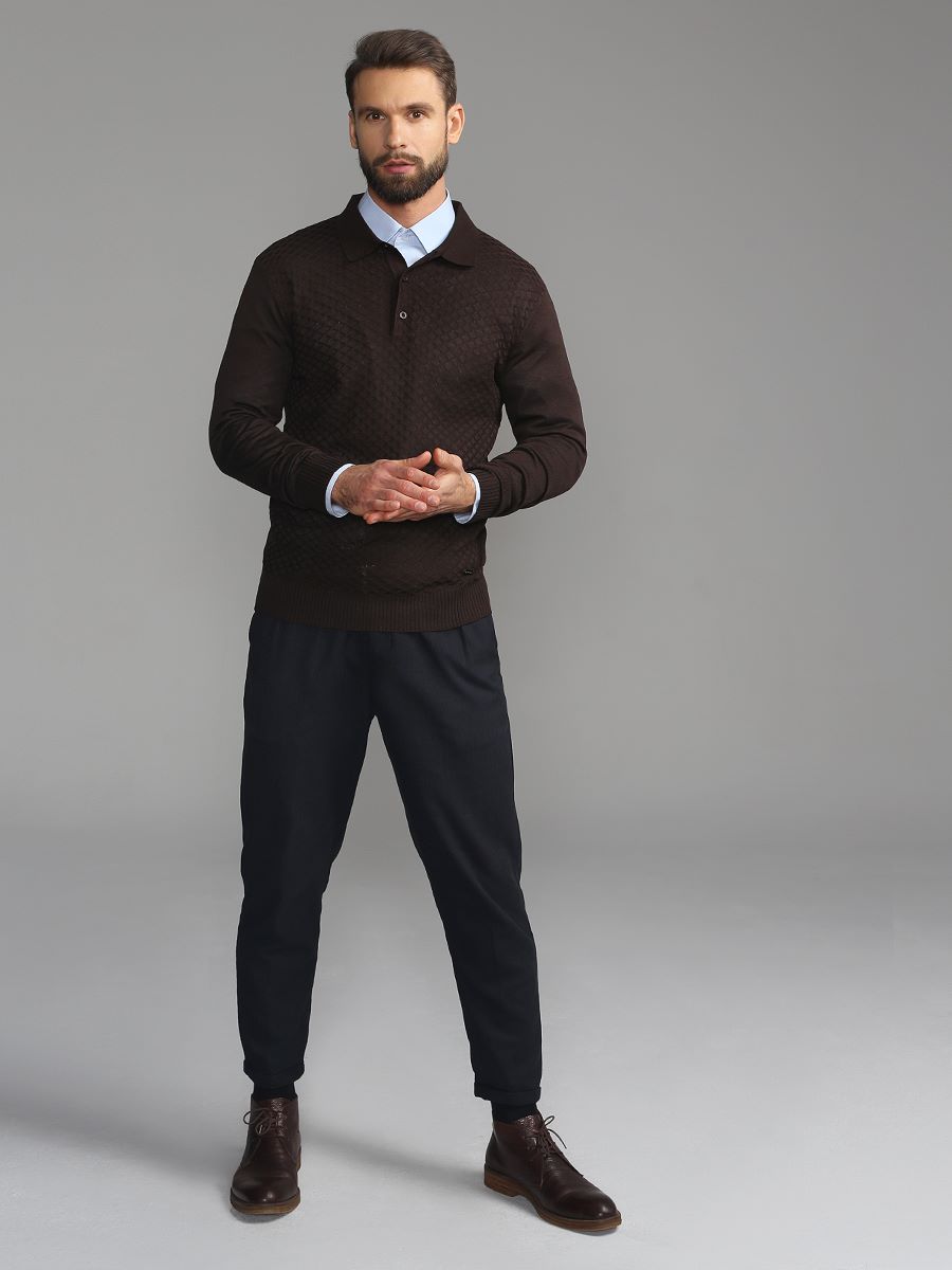 G128-12-ромб F (корич.) Джемпер мужской с воротником поло