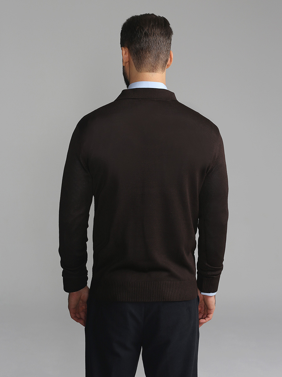 G128-12-ромб F (корич.) Джемпер мужской с воротником поло