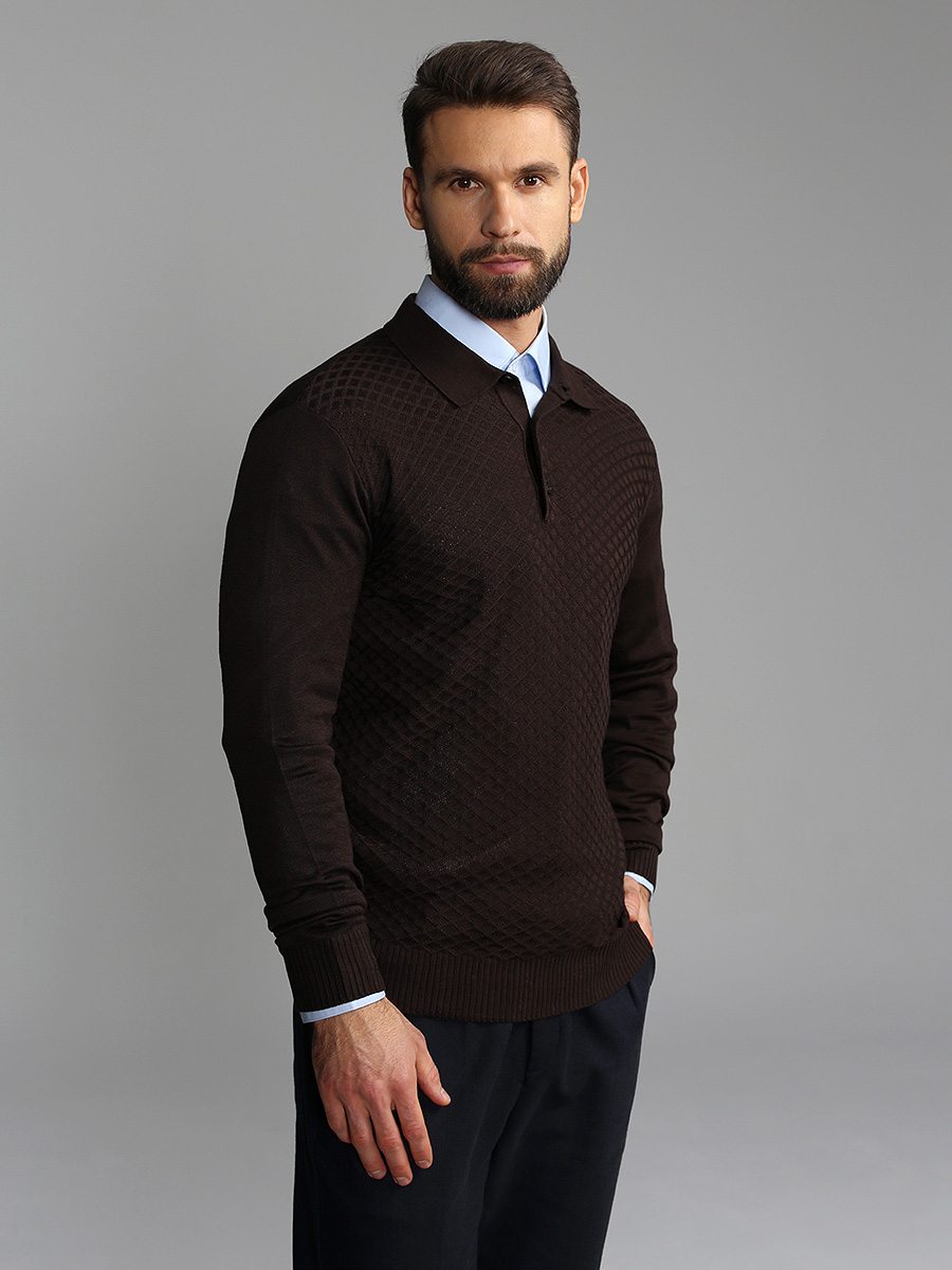 G128-12-ромб F (корич.) Джемпер мужской с воротником поло