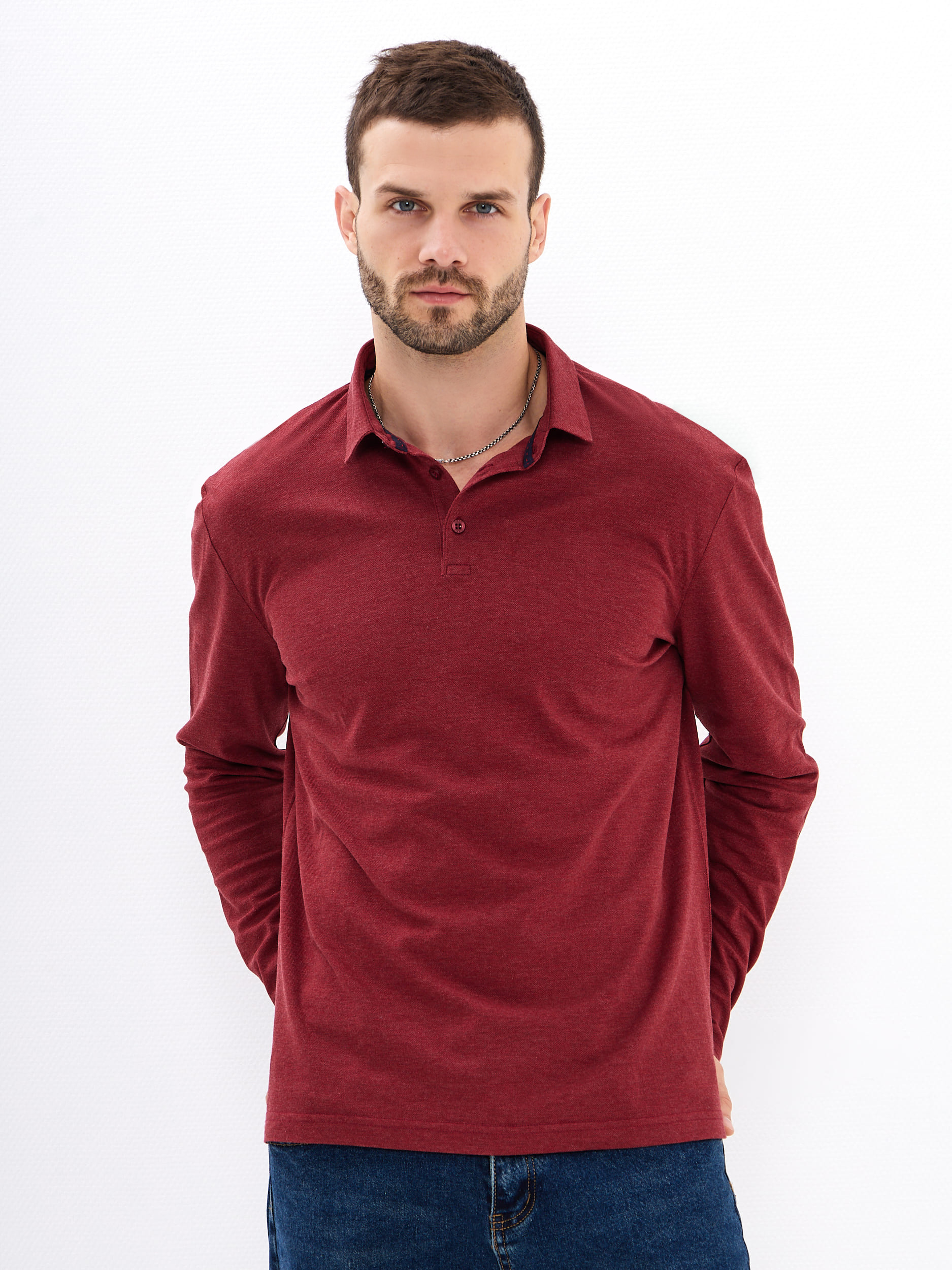 G155-PM14T-LT7326 (бордо) Джемпер мужской с воротником поло