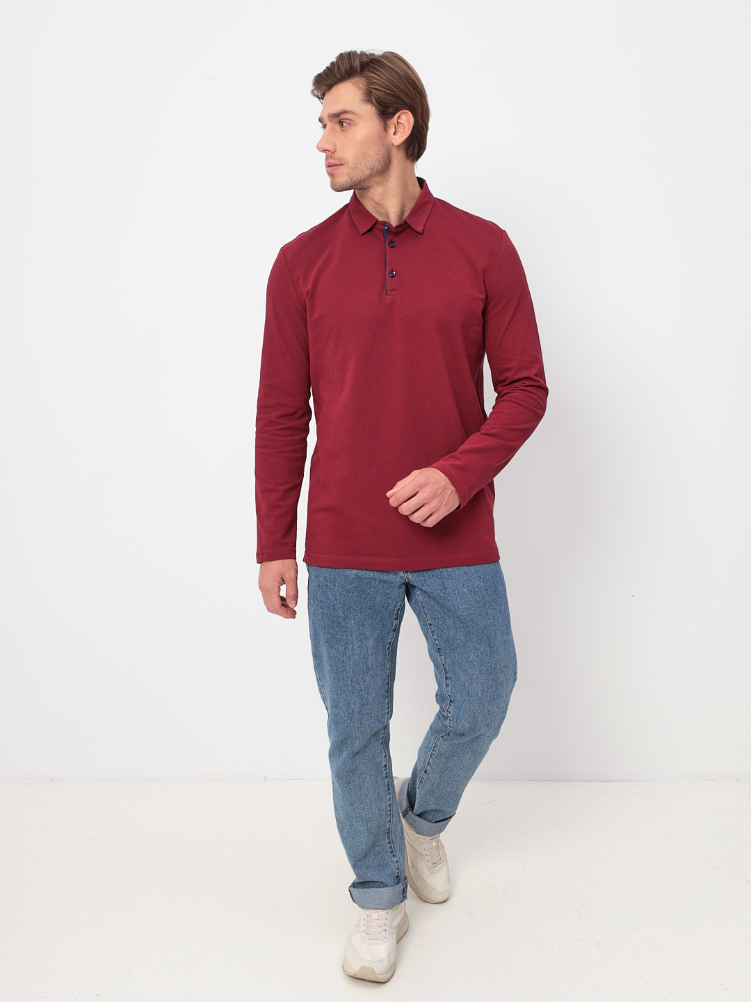 G155-PO1246-CTR2085 (бордовый) Джемпер мужской с воротником поло