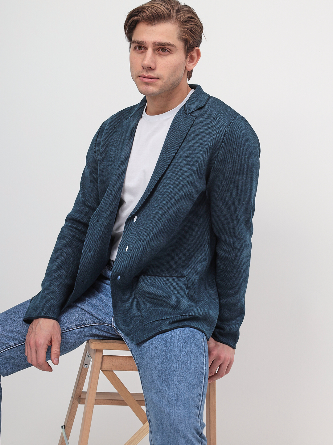 G136-KF-жаккард (бирюза 335) Кардиган мужской