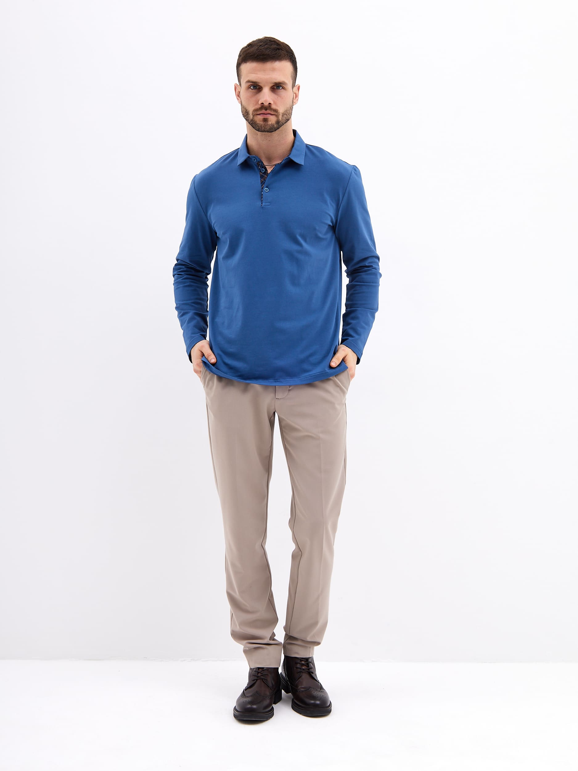 G155-KO1246-SA5121 (т.джинс) Джемпер мужской с воротником поло