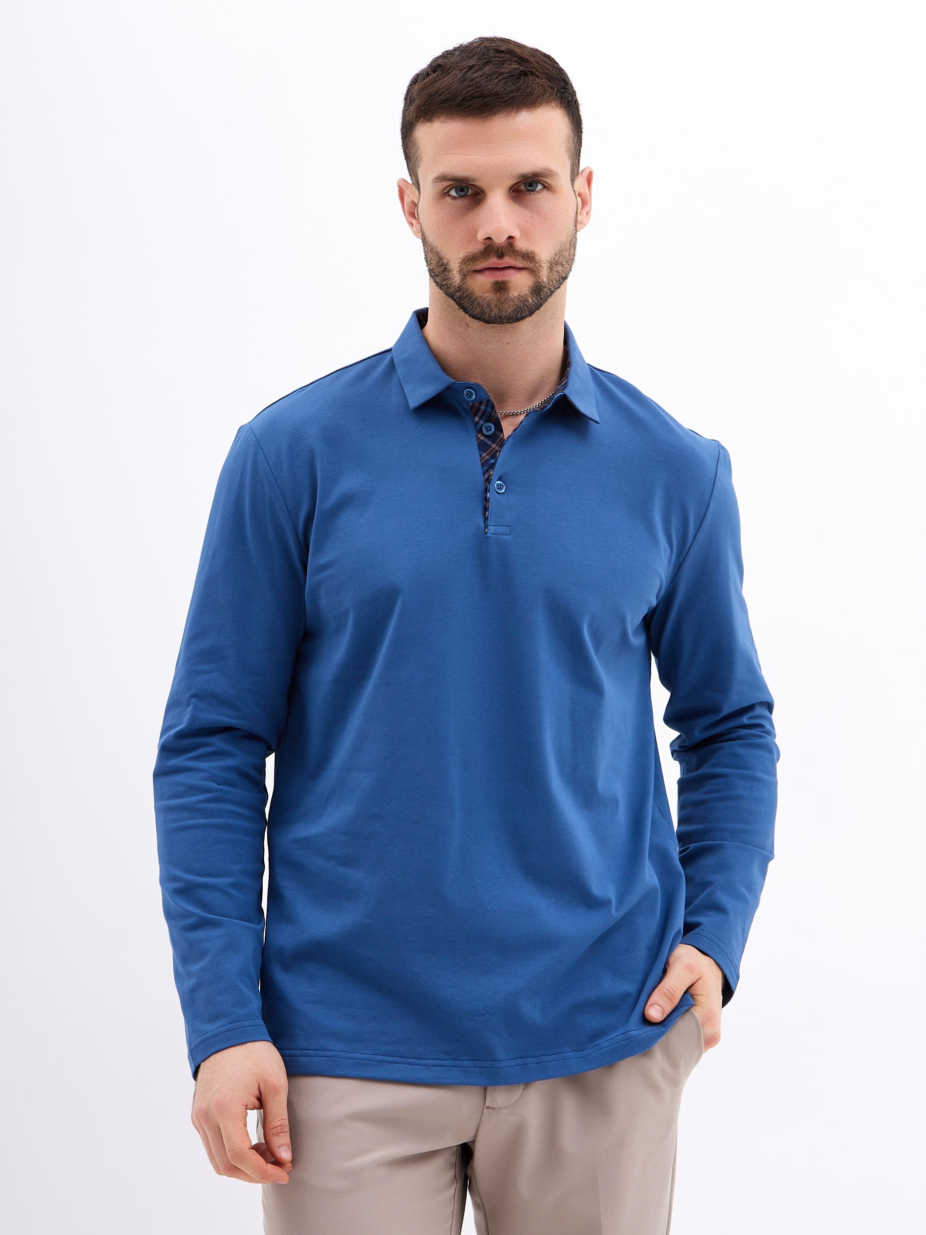 G155-KO1246-SA5121 (т.джинс) Джемпер мужской с воротником поло