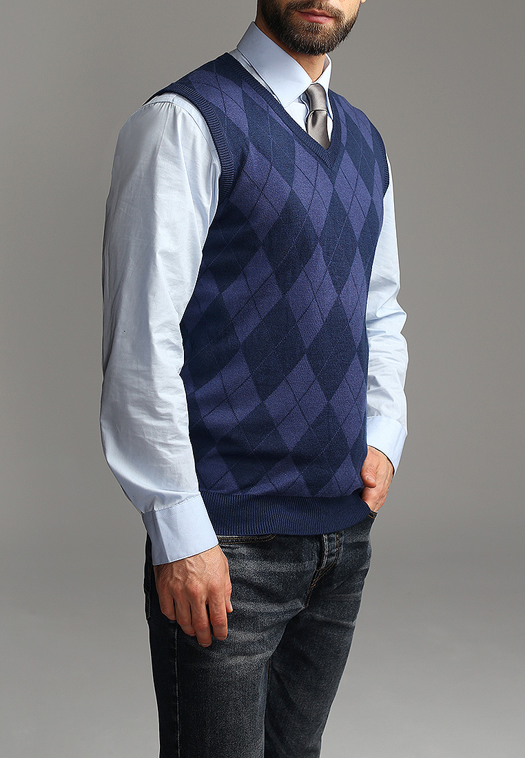 G125-12-ромб (синий) Жилет мужской