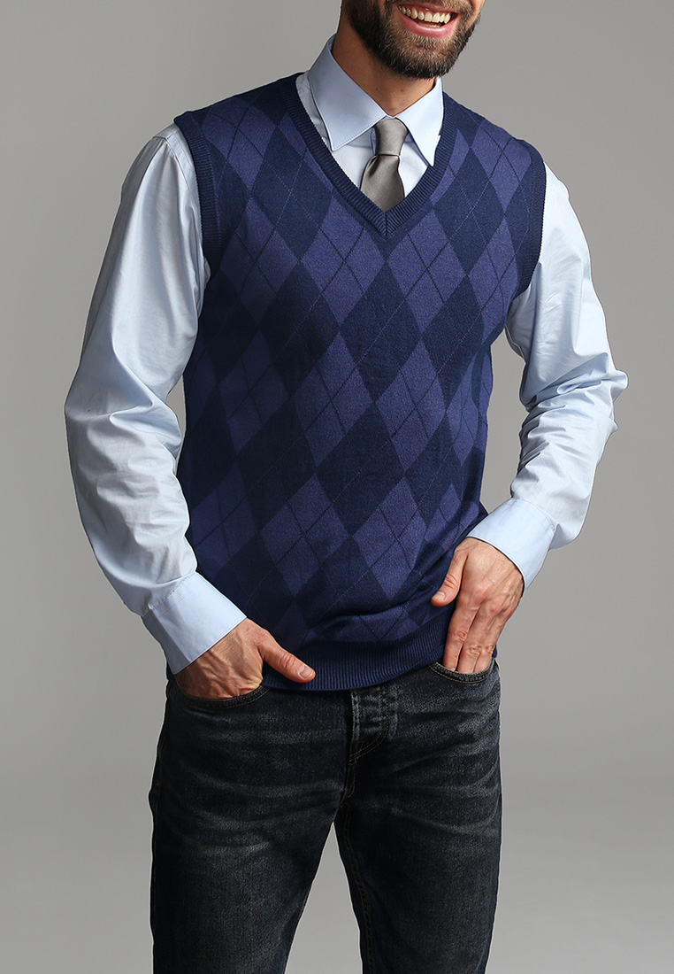 G125-12-ромб (синий) Жилет мужской