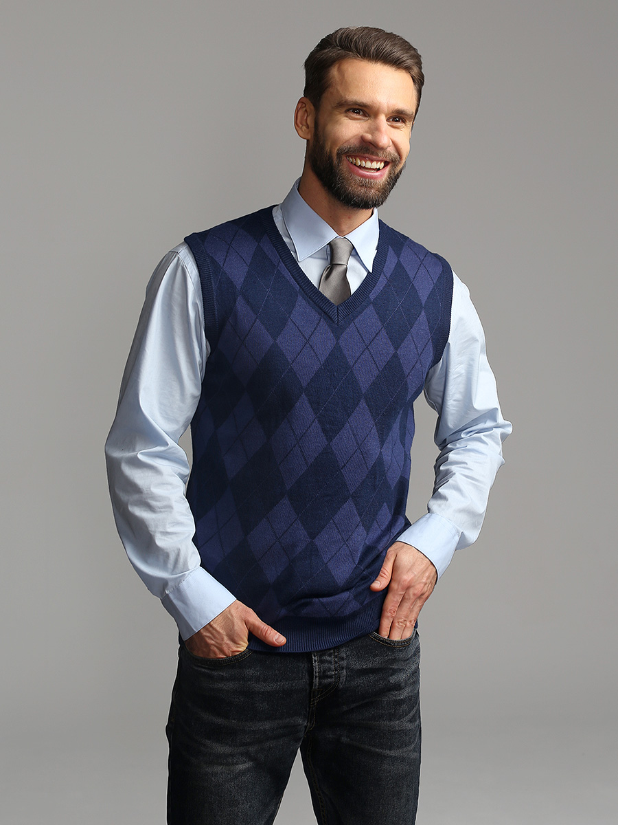 G125-12-ромб (синий) Жилет мужской