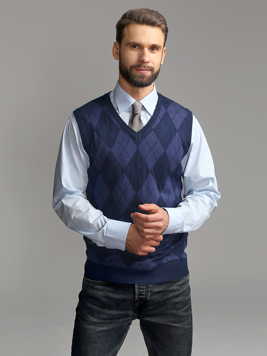 G125-12-ромб (синий) Жилет мужской
