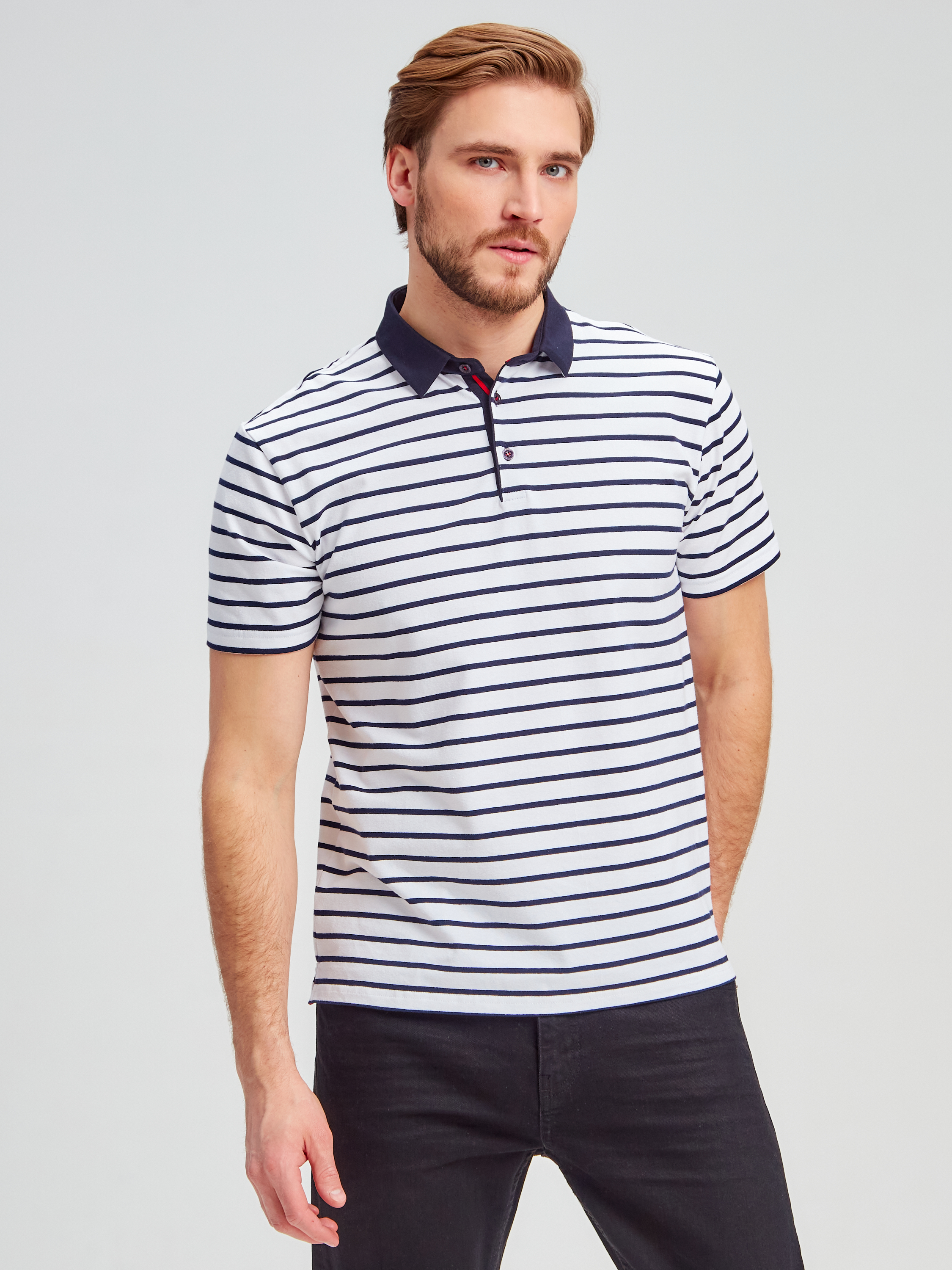 G144-KD1246T-UT20 (синяя полоска) Джемпер мужской с воротником поло короткий рукав