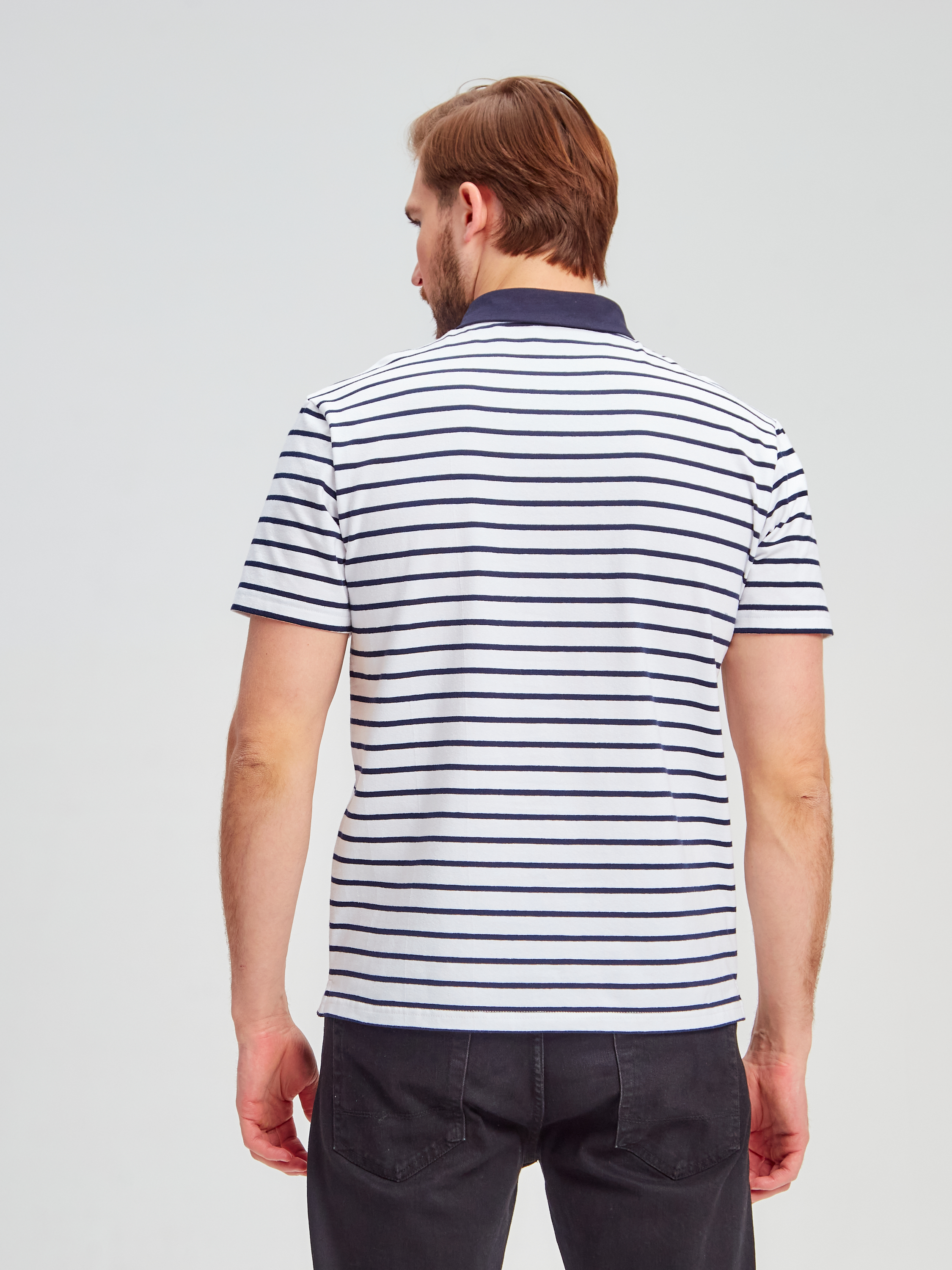 G144-KD1246T-UT20 (синяя полоска) Джемпер мужской с воротником поло короткий рукав