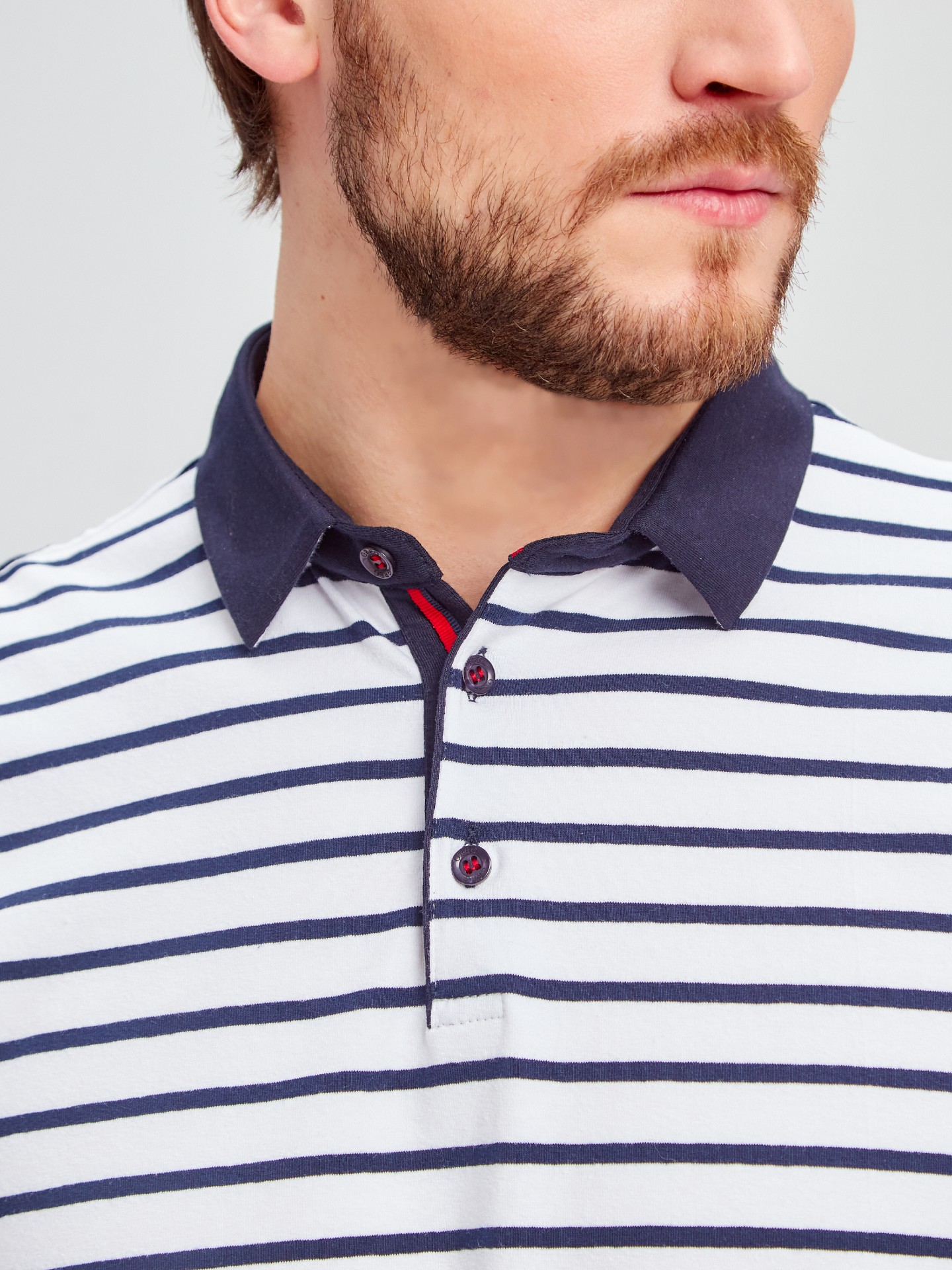 G144-KD1246T-UT20 (синяя полоска) Джемпер мужской с воротником поло короткий рукав