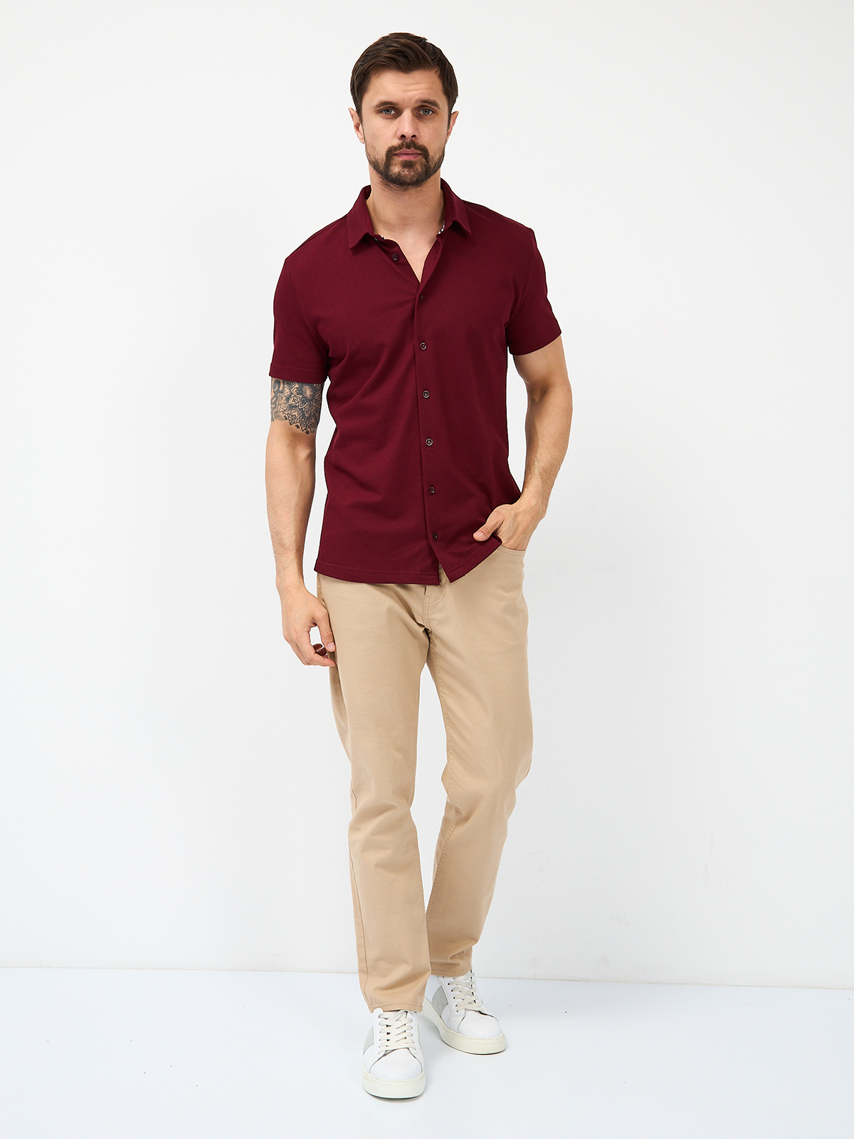 G158ZR-PO1T-SA2081 (бордо) Рубашка трикотажная мужская короткий рукав