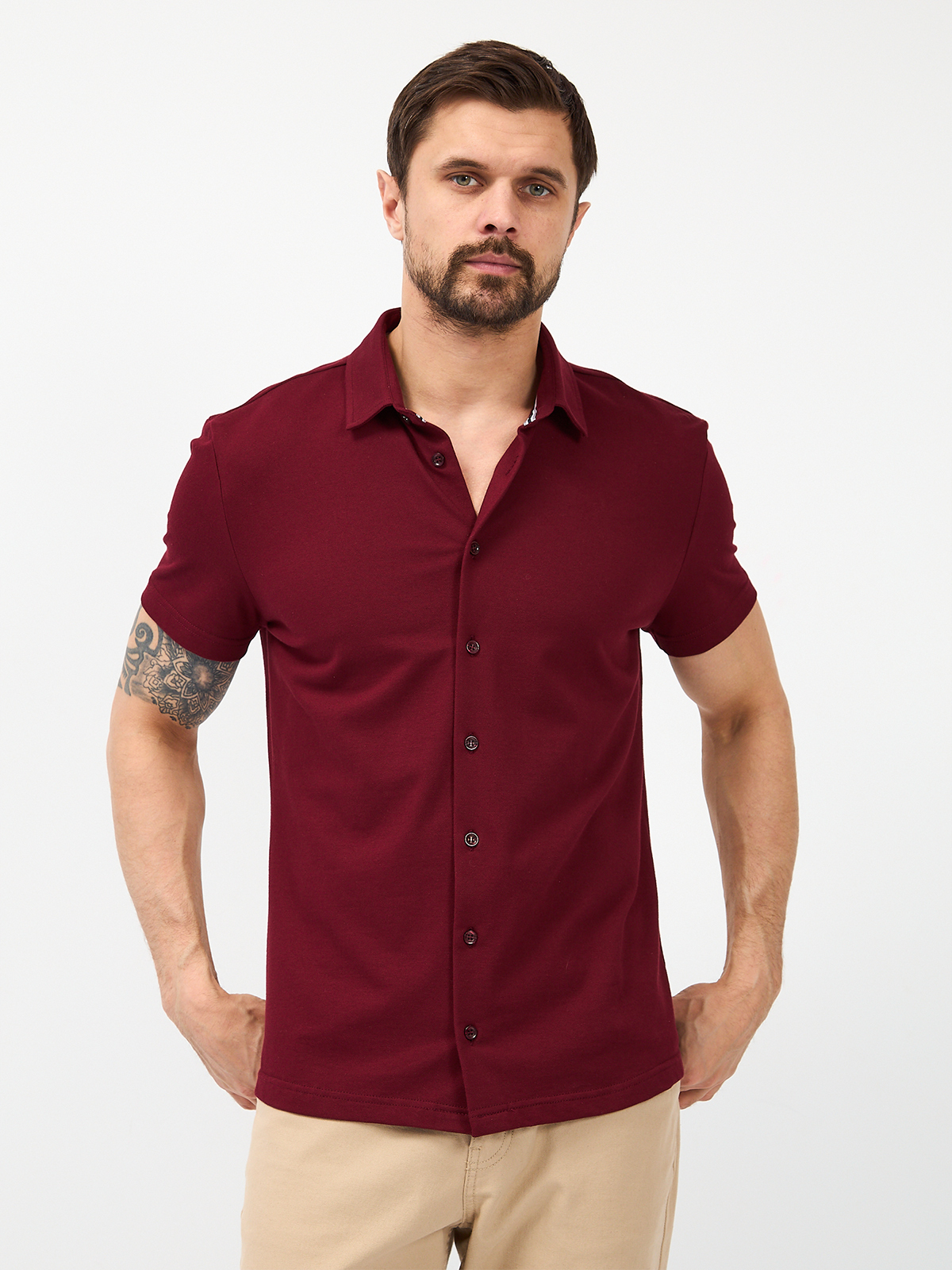 G158ZR-PO1T-SA2081 (бордо) Рубашка трикотажная мужская короткий рукав