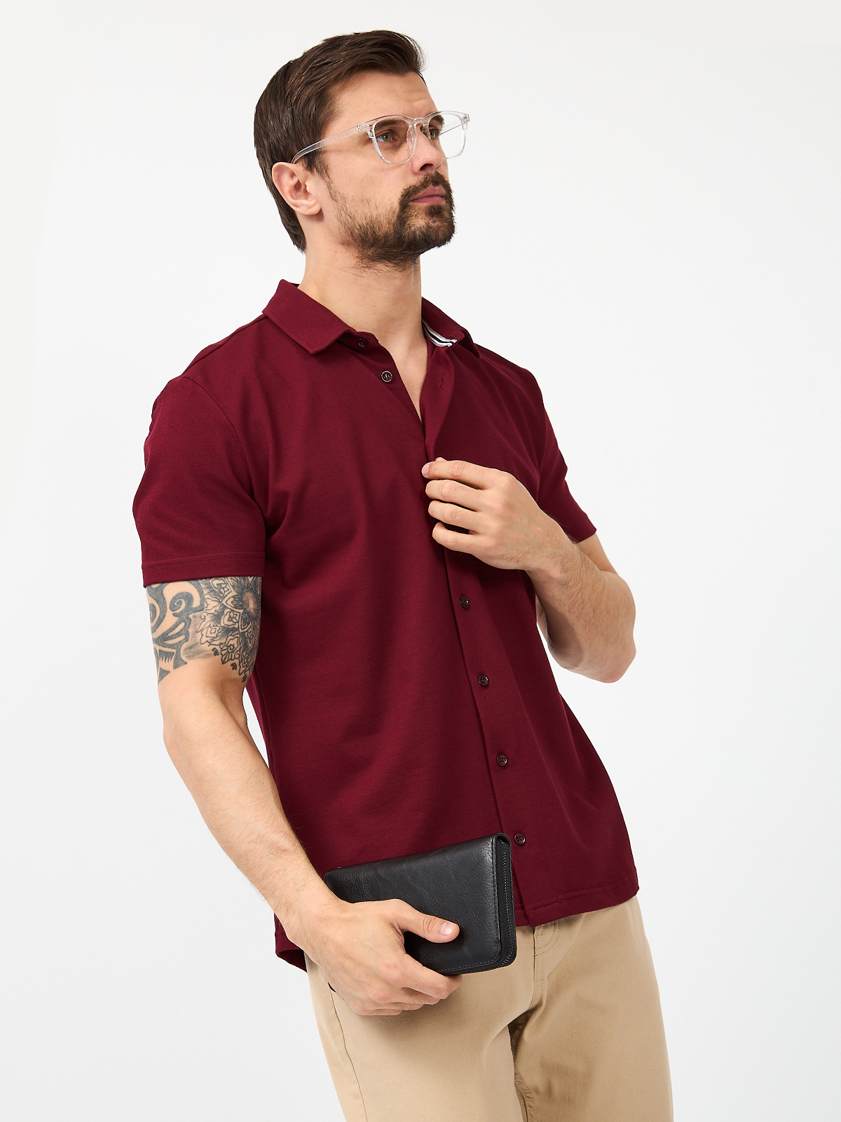 G158ZR-PO1T-SA2081 (бордо) Рубашка трикотажная мужская короткий рукав