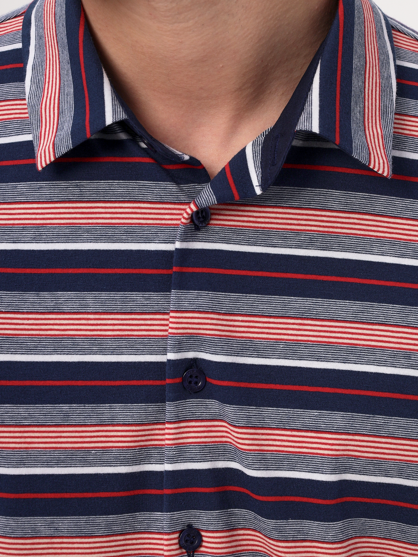 G143-KD1246T-HS050 (сине-кр.полоска) Рубашка трикотажная мужская короткий рукав