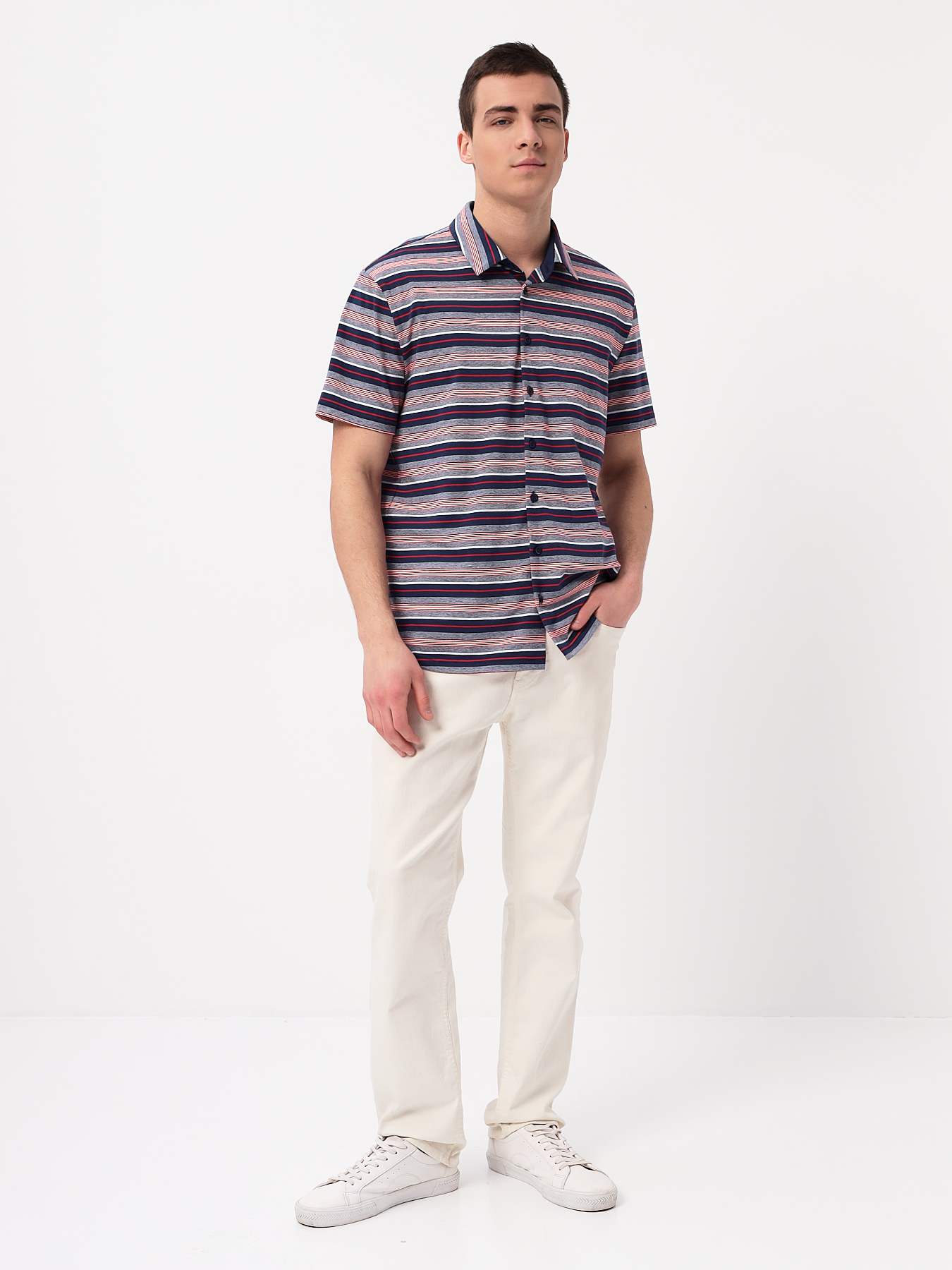 G143-KD1246T-HS050 (сине-кр.полоска) Рубашка трикотажная мужская короткий рукав