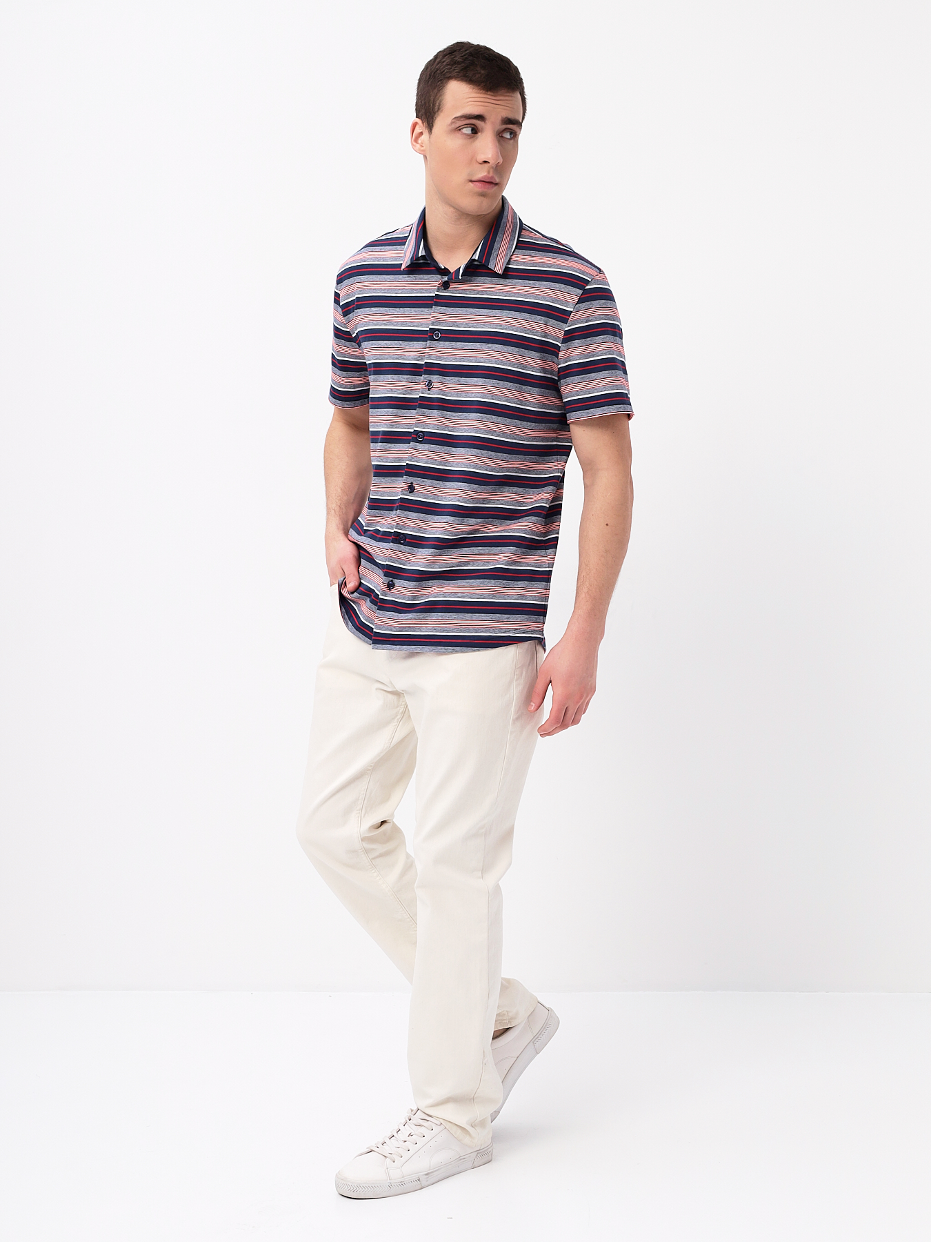 G143-KD1246T-HS050 (сине-кр.полоска) Рубашка трикотажная мужская короткий рукав