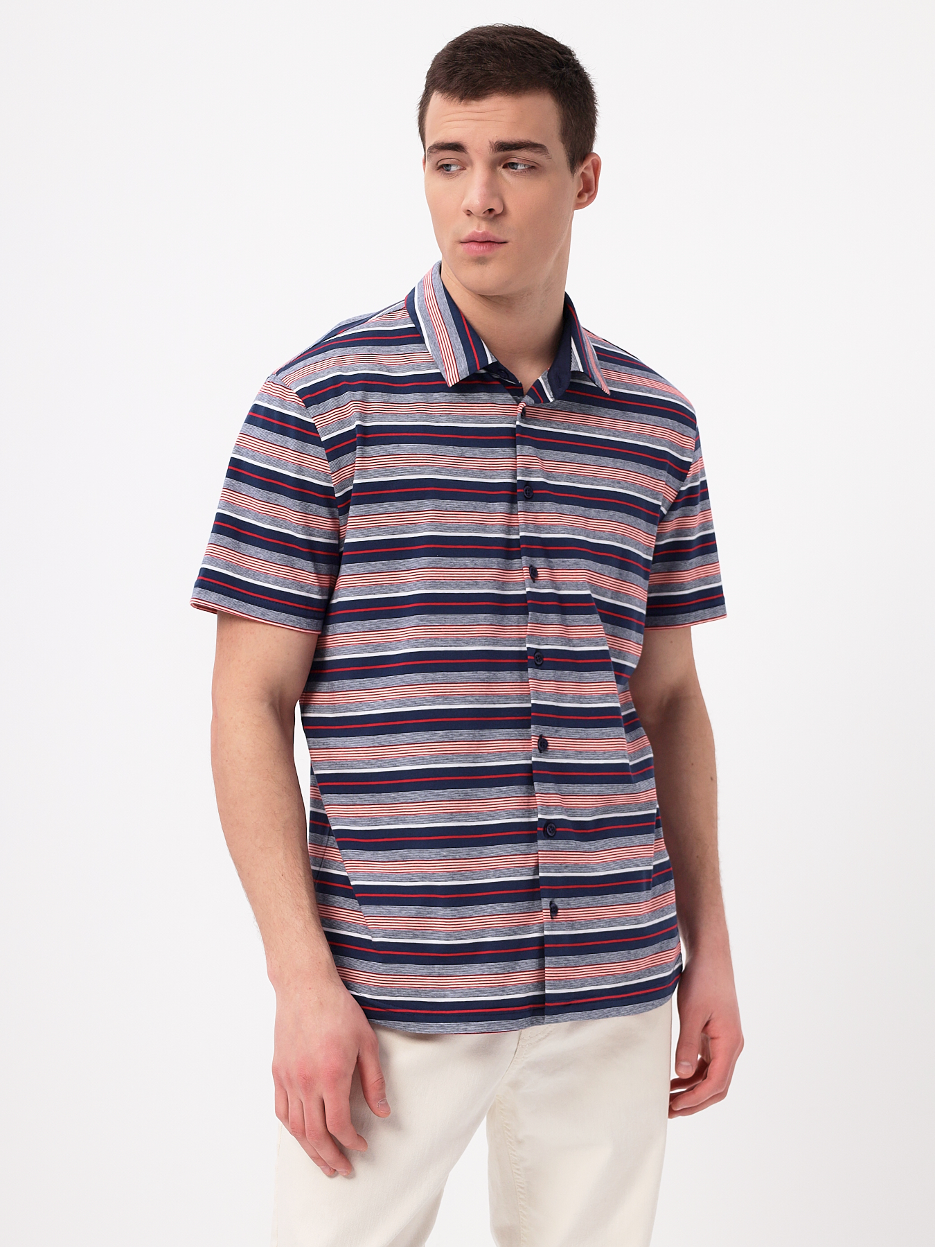 G143-KD1246T-HS050 (сине-кр.полоска) Рубашка трикотажная мужская короткий рукав