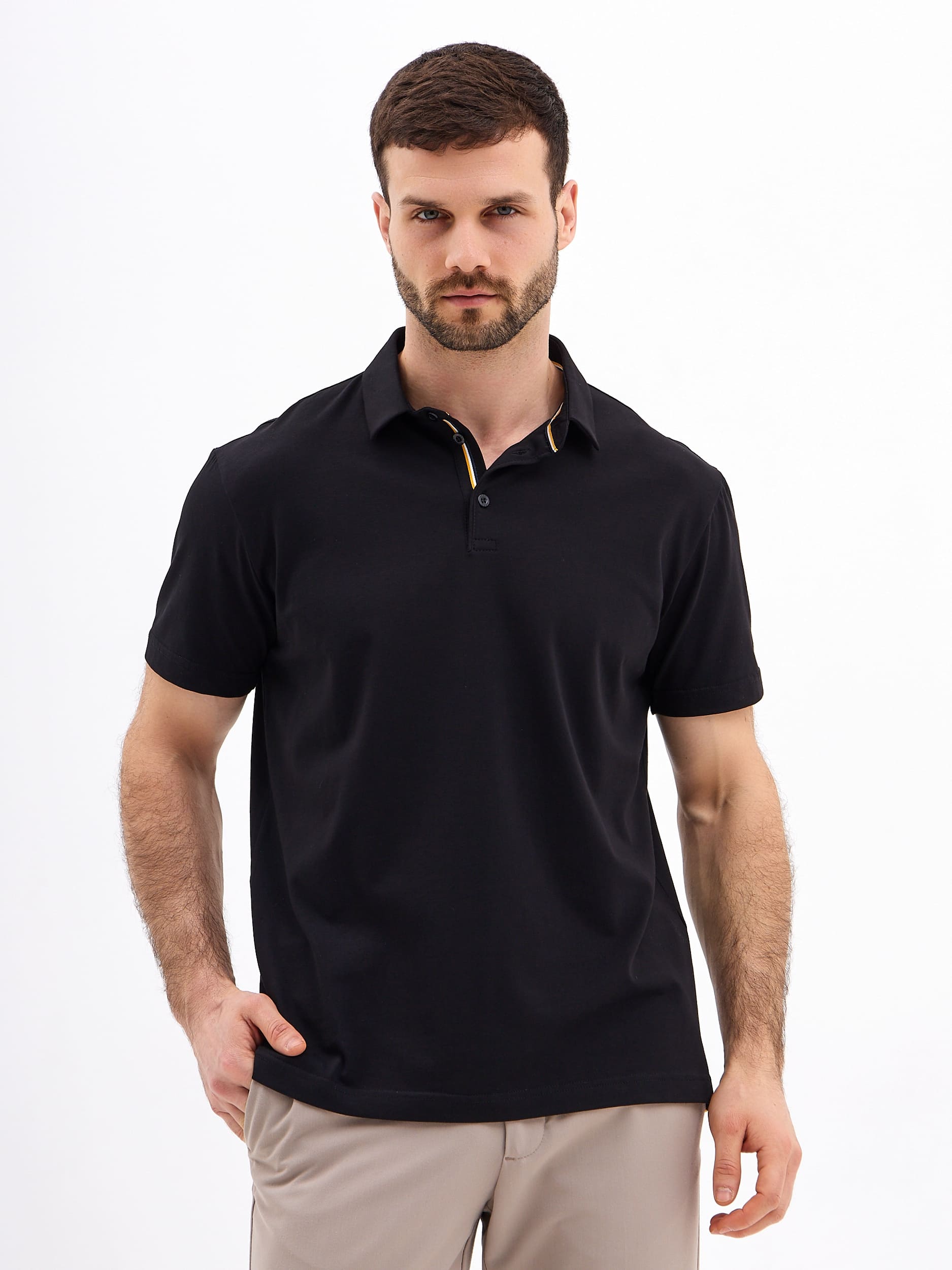 G144-KO124T-SAS5111 (черный) Джемпер мужской с воротником поло короткий рукав