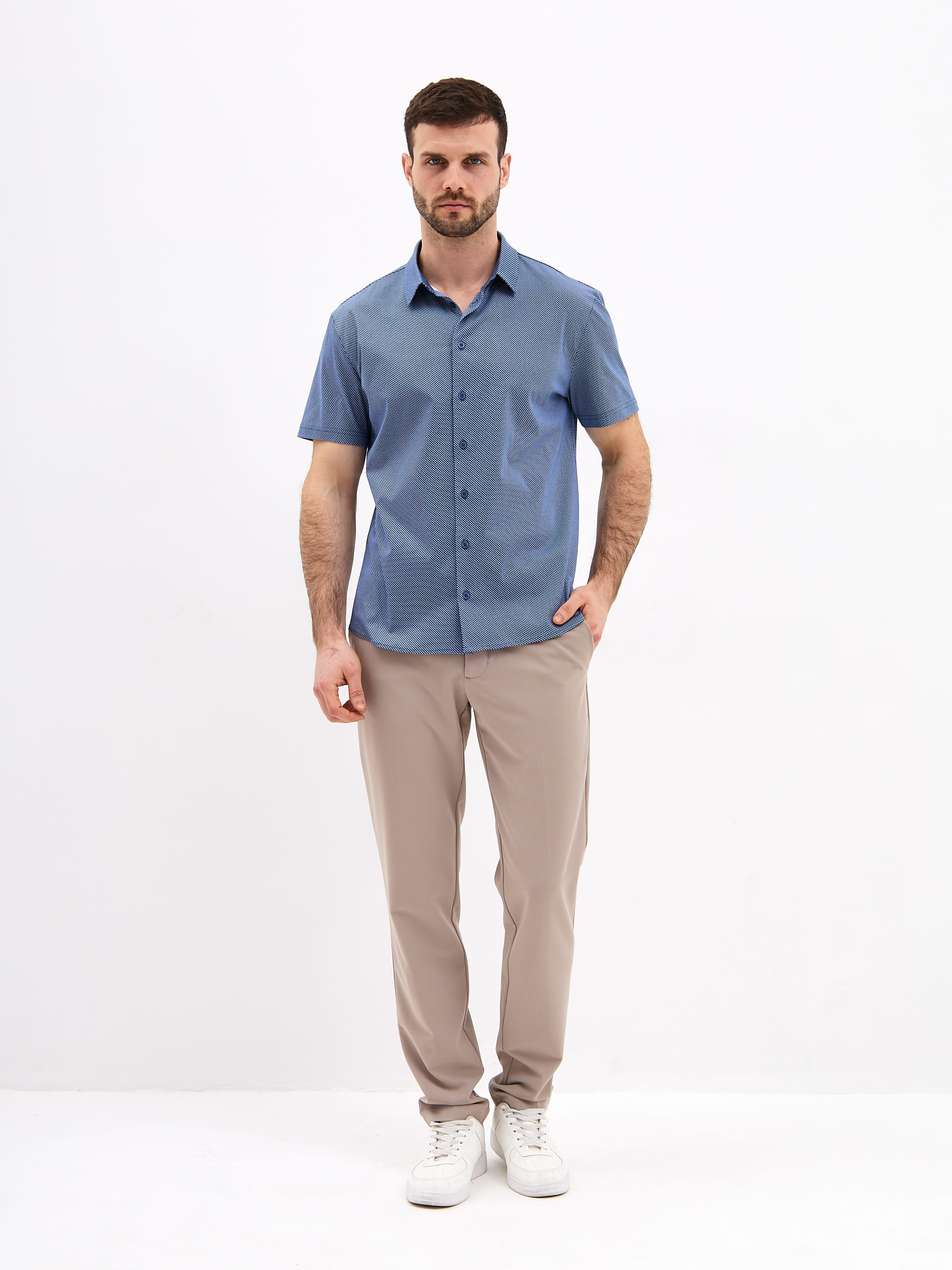 G143-TD1-LT4617 (синий) Рубашка мужская короткий рукав