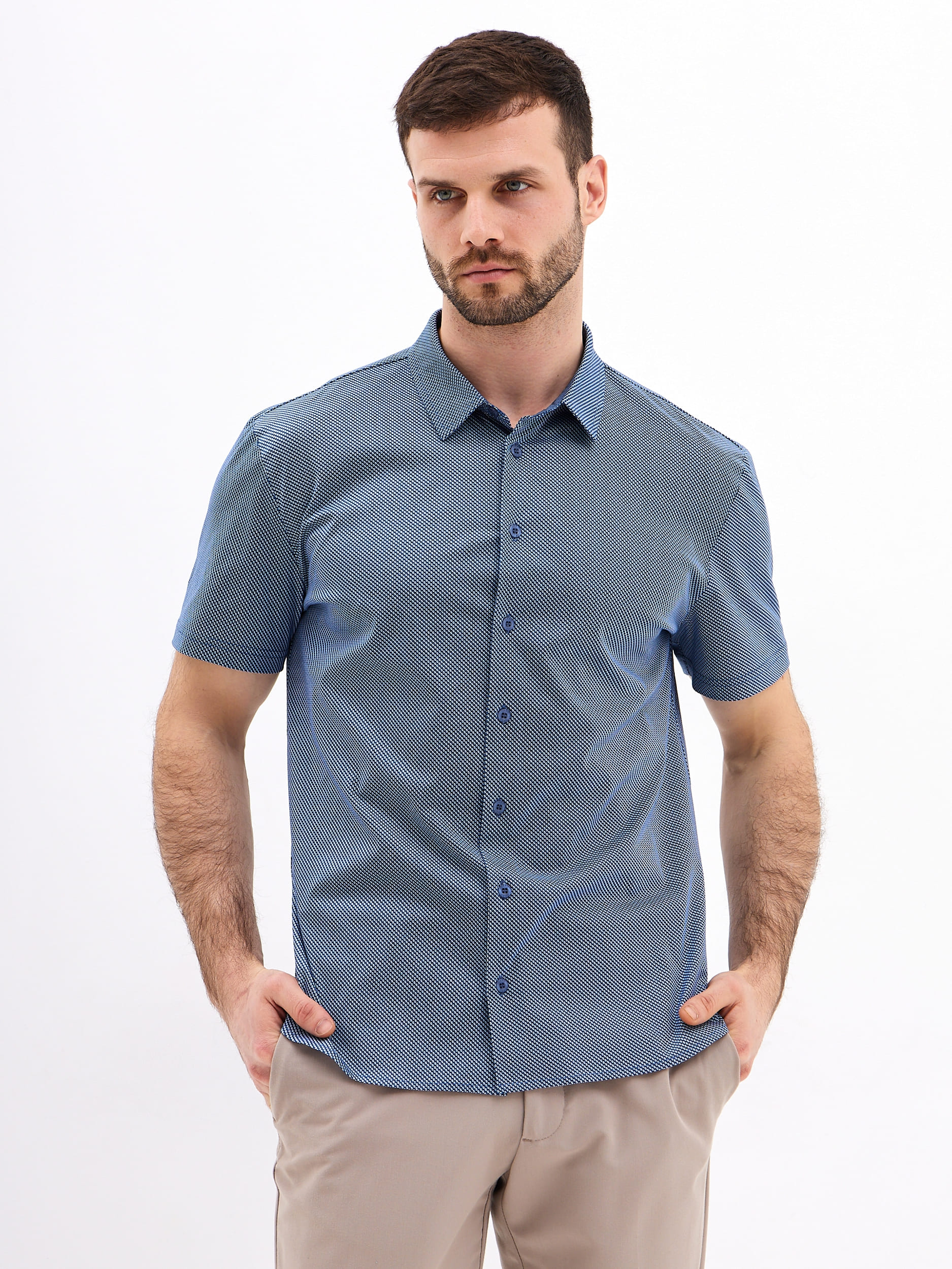 G143-TD1-LT4617 (синий) Рубашка мужская короткий рукав