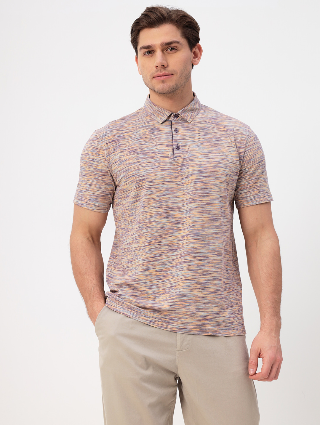 G144-KM1246T-OR1040 (оранжевый) Джемпер мужской с воротником поло короткий рукав