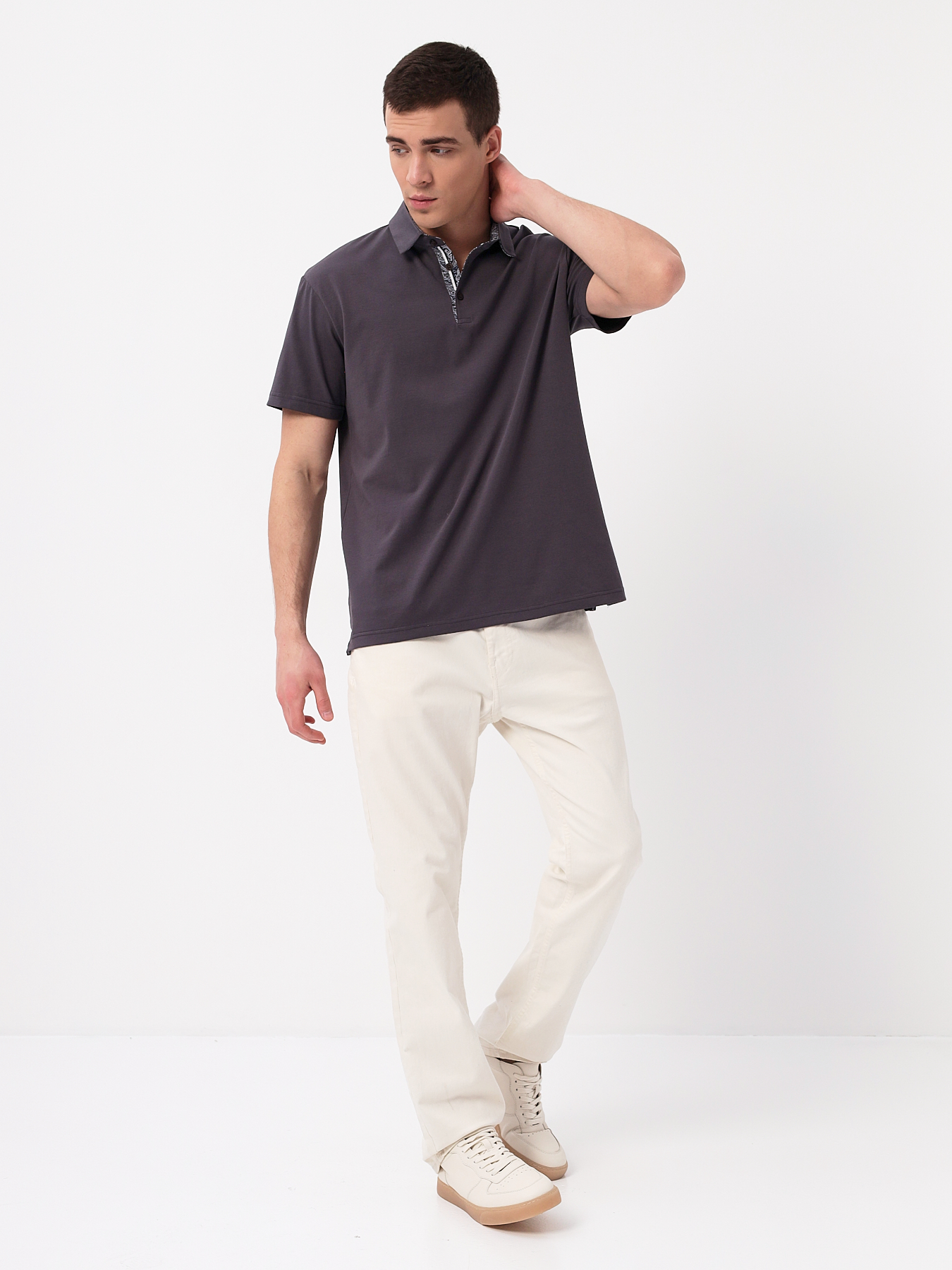 G144-KO1246T-SAS5095 (серый) Джемпер мужской с воротником поло короткий рукав