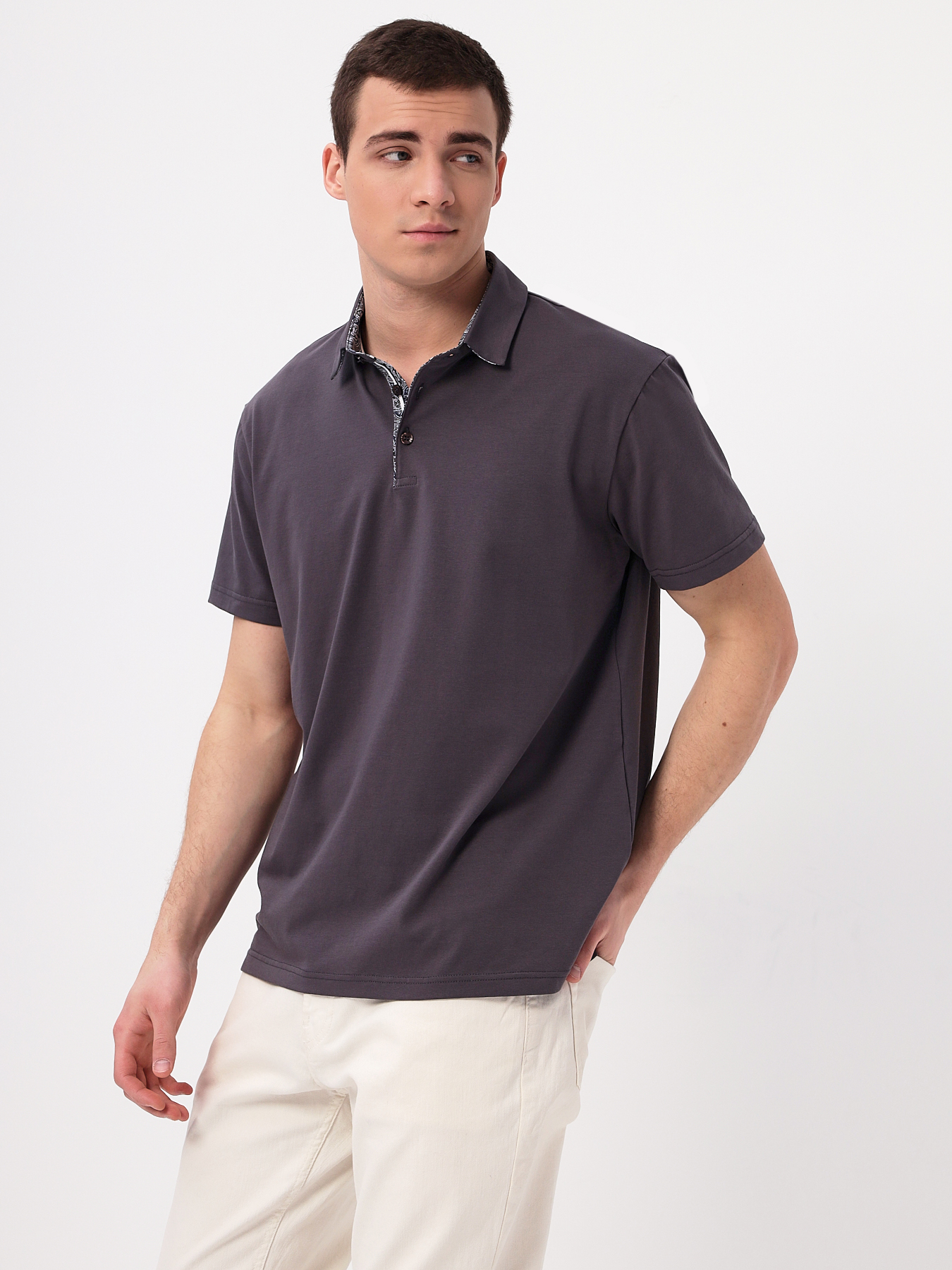 G144-KO1246T-SAS5095 (серый) Джемпер мужской с воротником поло короткий рукав