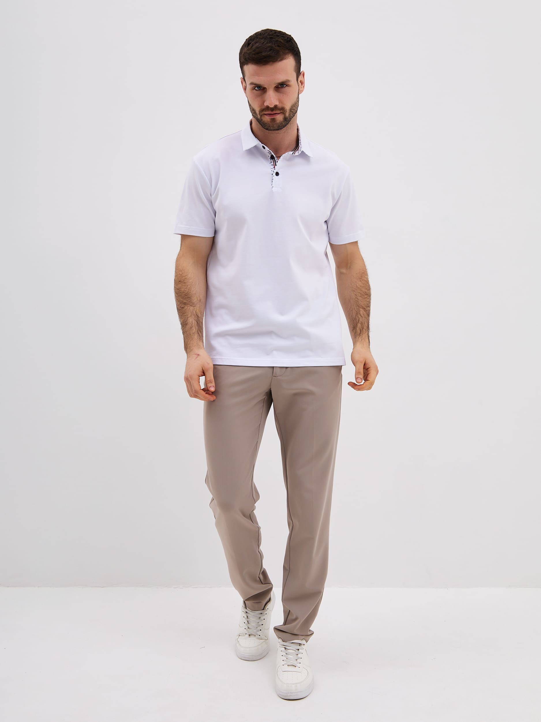 G144-PO1246T-SA5000-1 (белый) Джемпер мужской с воротником поло короткий рукав