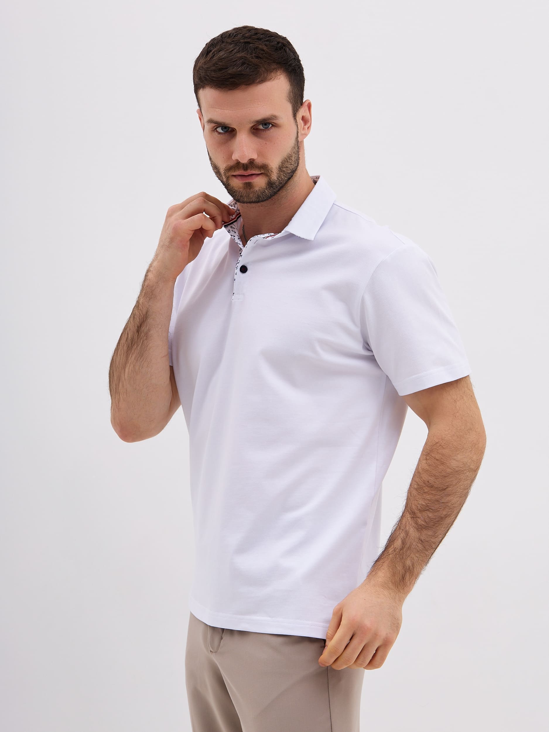 G144-PO1246T-SA5000-1 (белый) Джемпер мужской с воротником поло короткий рукав