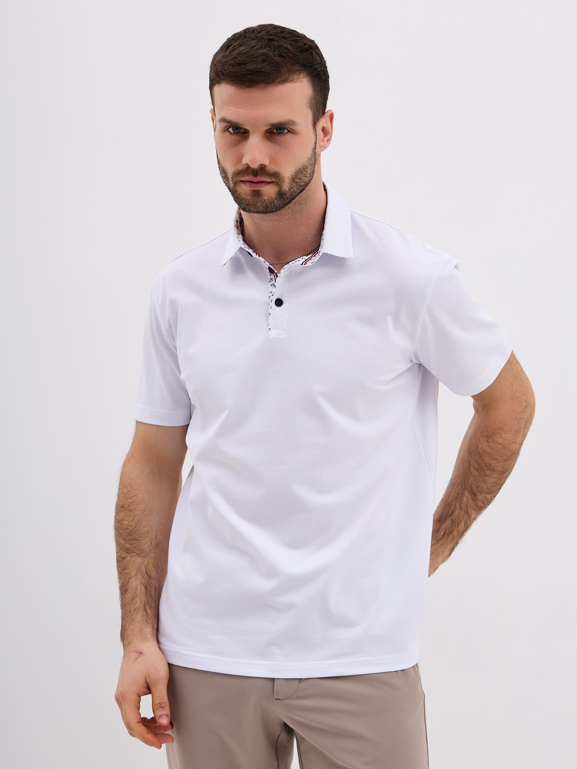 G144-PO1246T-SA5000-1 (белый) Джемпер мужской с воротником поло короткий рукав