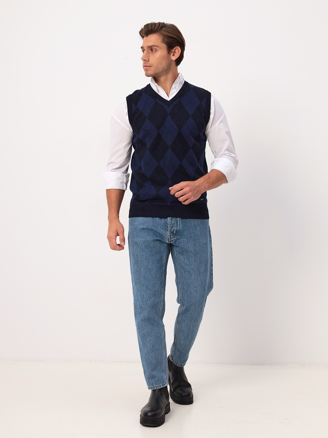 G125-12-ромб (т.синий) Жилет мужской