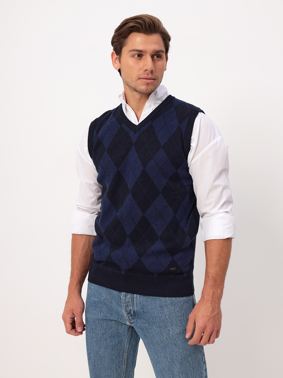 G125-12-ромб (т.синий) Жилет мужской