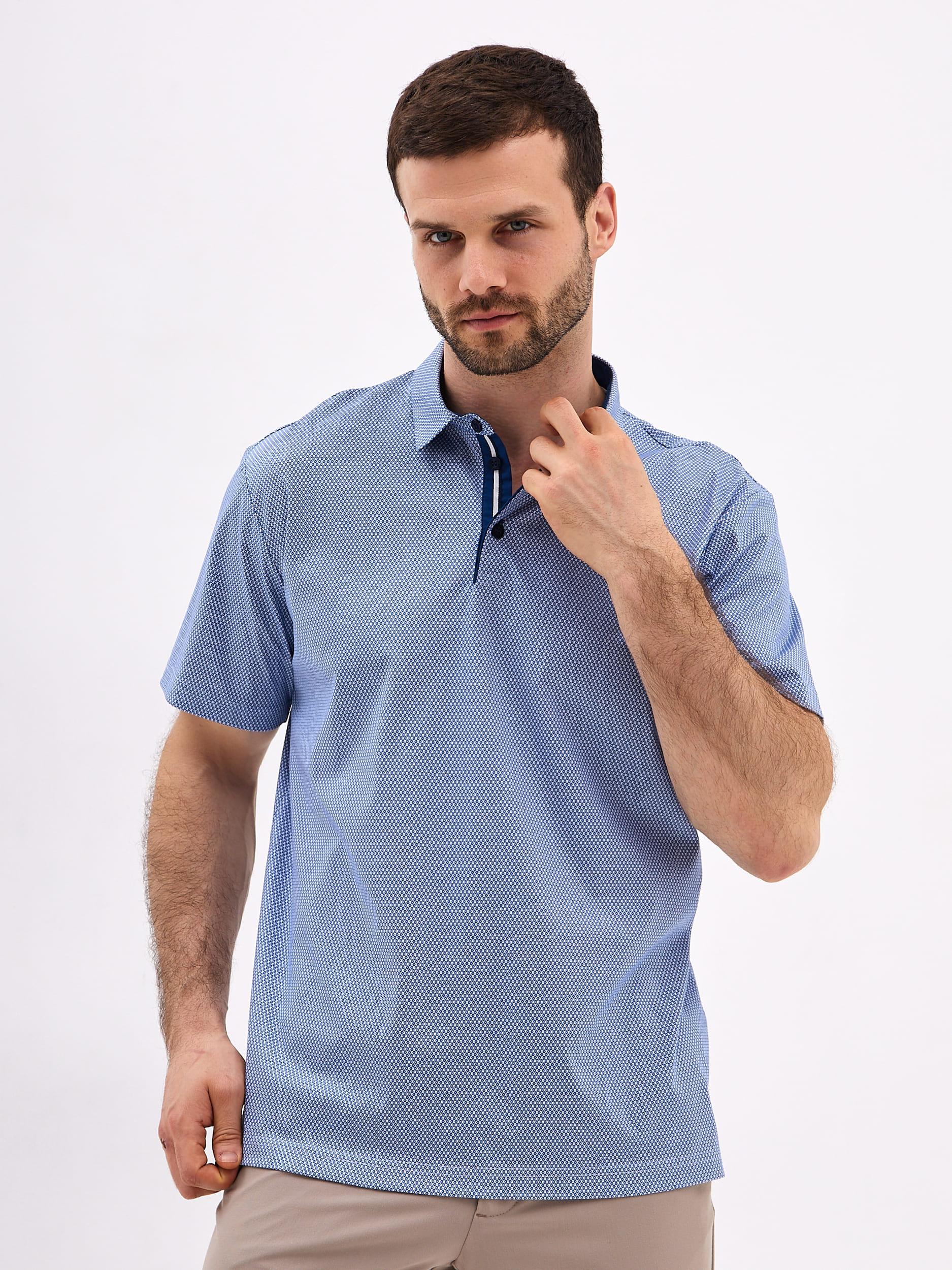 G144-TD1246T-LT4615 (синий) Джемпер мужской с воротником поло короткий рукав