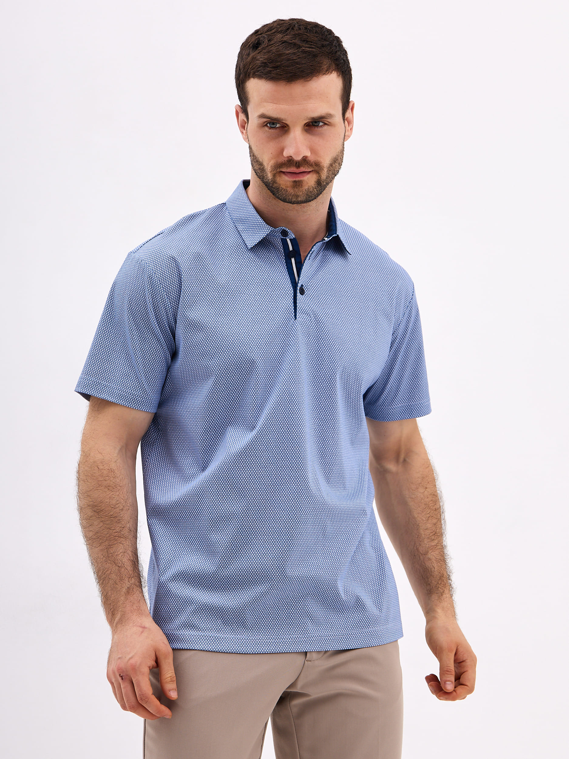 G144-TD1246T-LT4615 (синий) Джемпер мужской с воротником поло короткий рукав