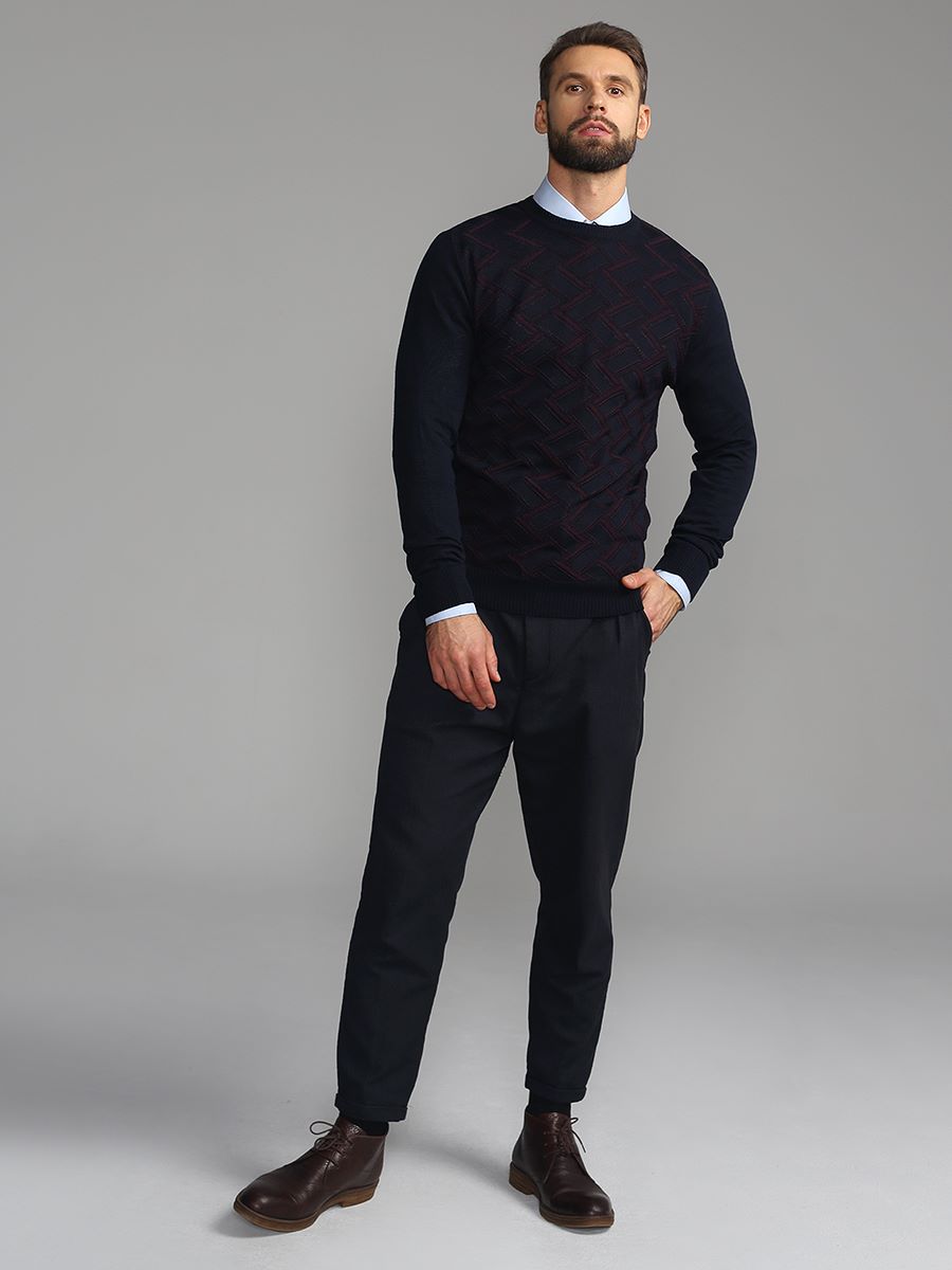 G121-12-зигзаг D1 (синий/бордо) Джемпер мужской