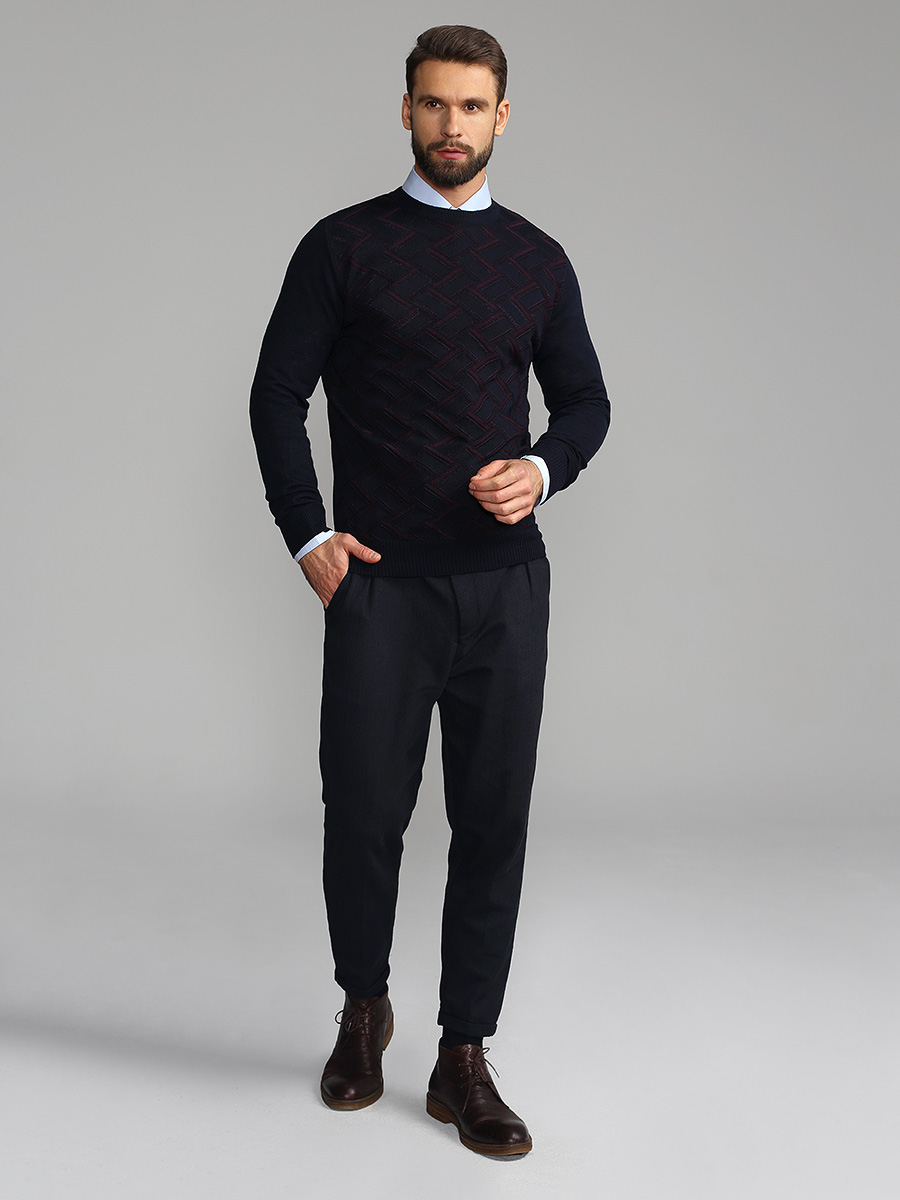 G121-12-зигзаг D1 (синий/бордо) Джемпер мужской