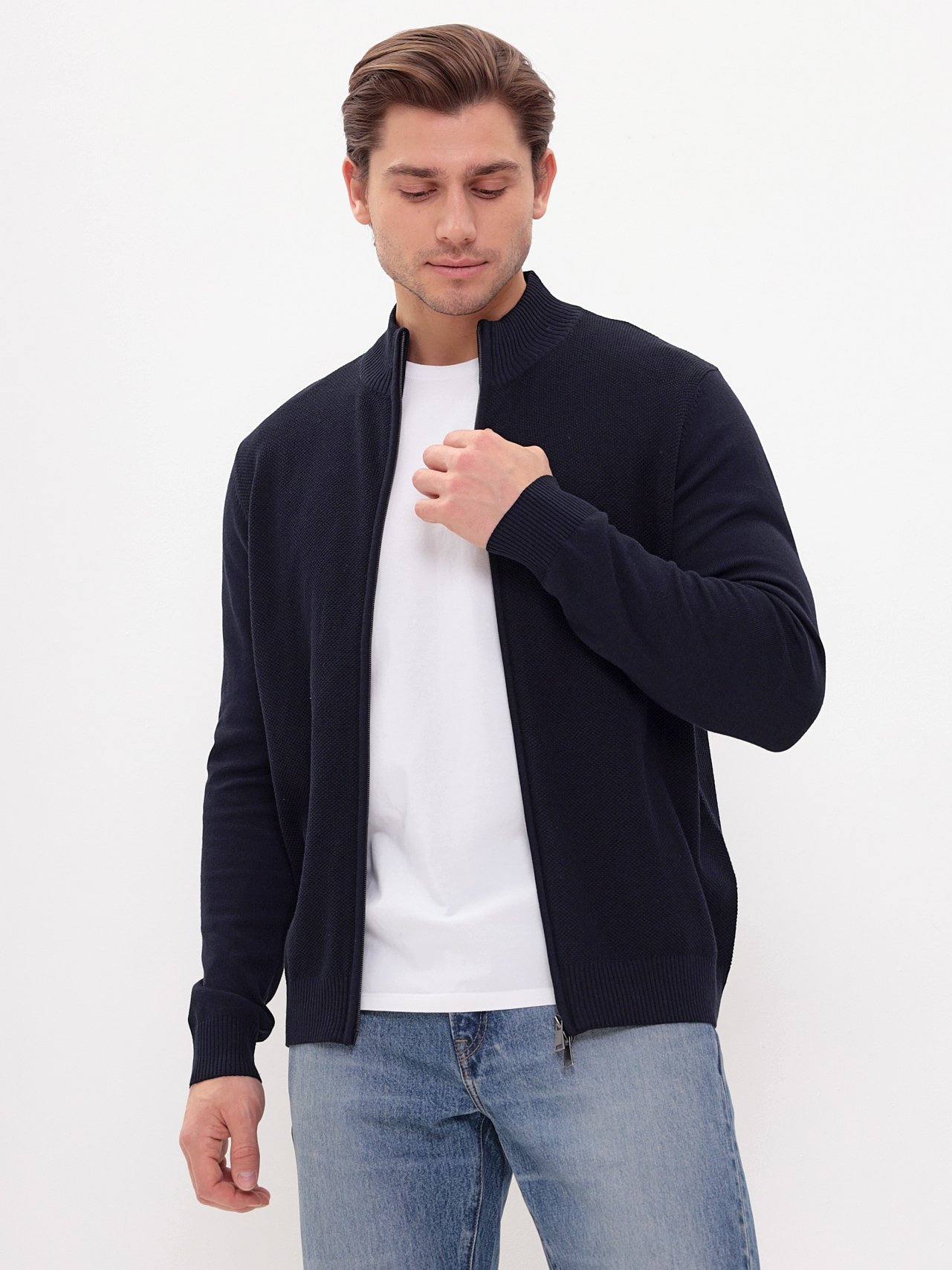 G139-25P пике (т.синий) Кардиган мужской