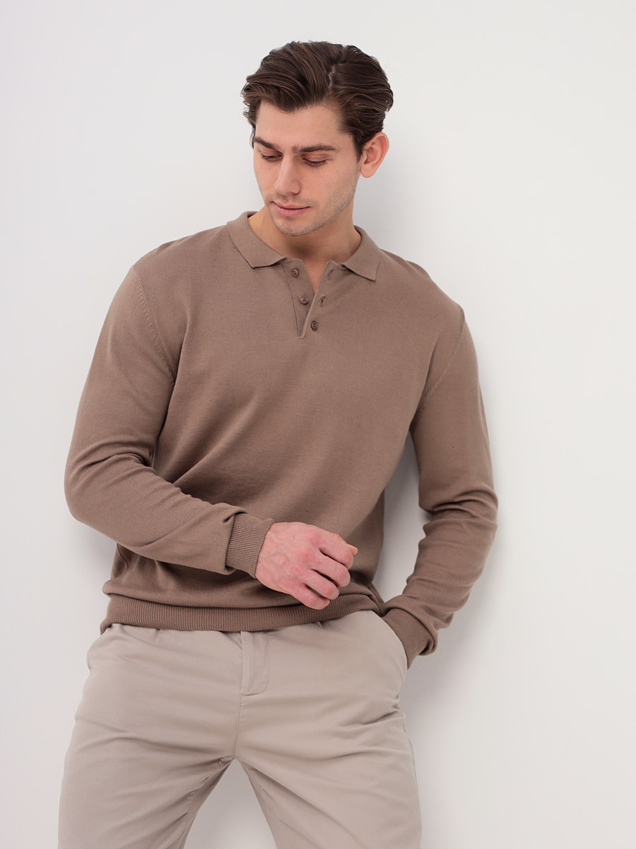 G128-AC155 (бежевый) Джемпер мужской с воротником поло
