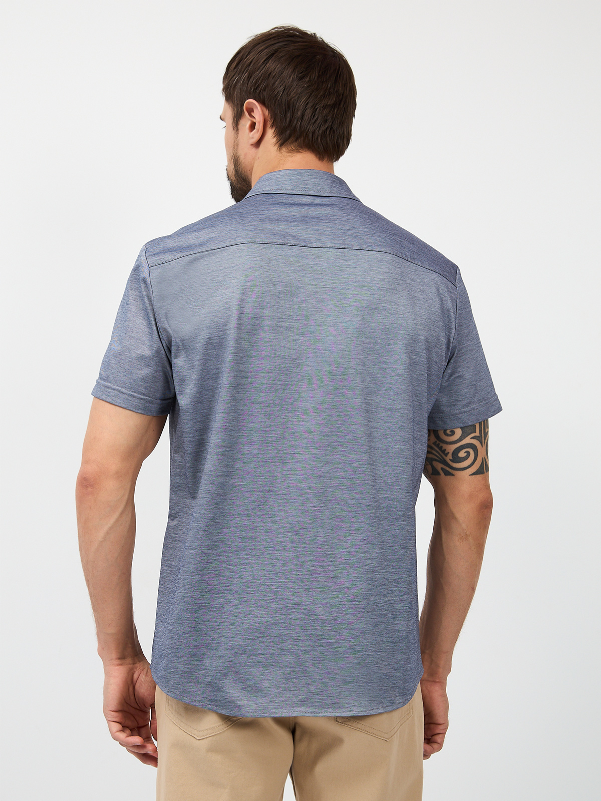 G143-PM-LT1636 (сине-серый) Рубашка трикотажная мужская короткий рукав