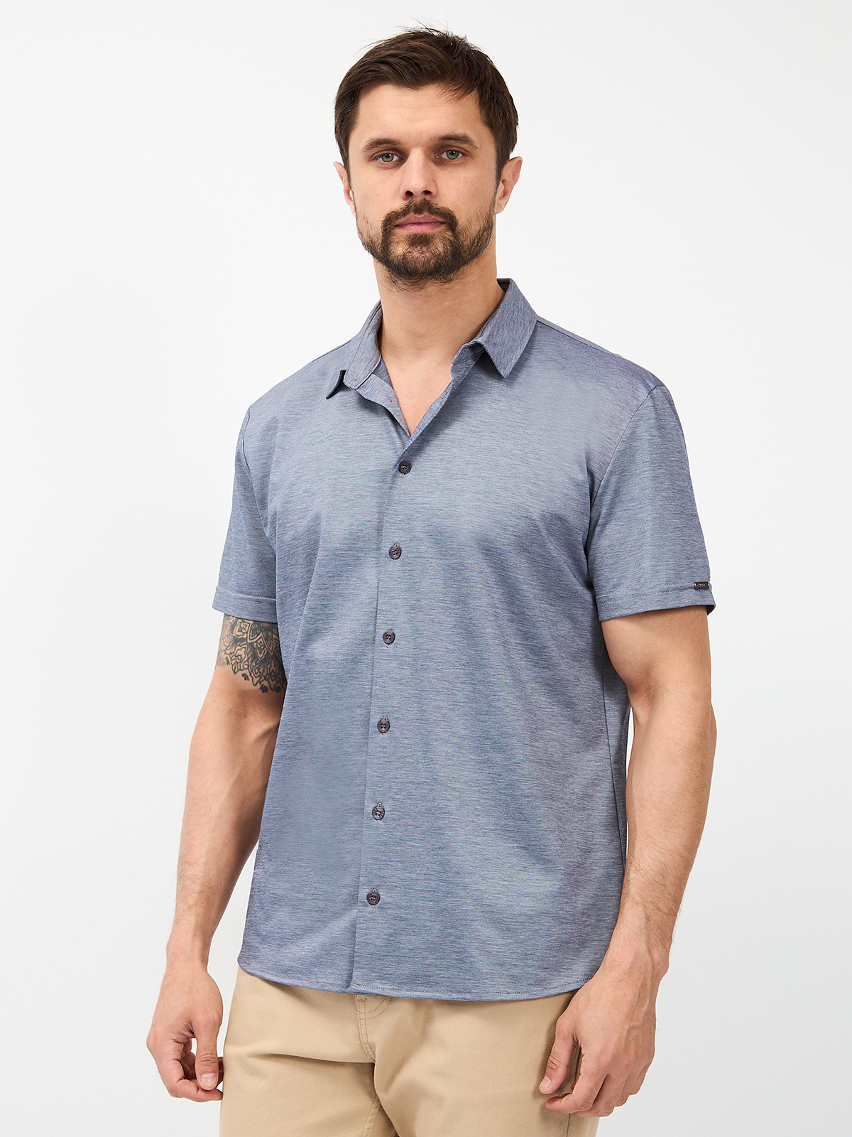 G143-PM-LT1636 (сине-серый) Рубашка трикотажная мужская короткий рукав