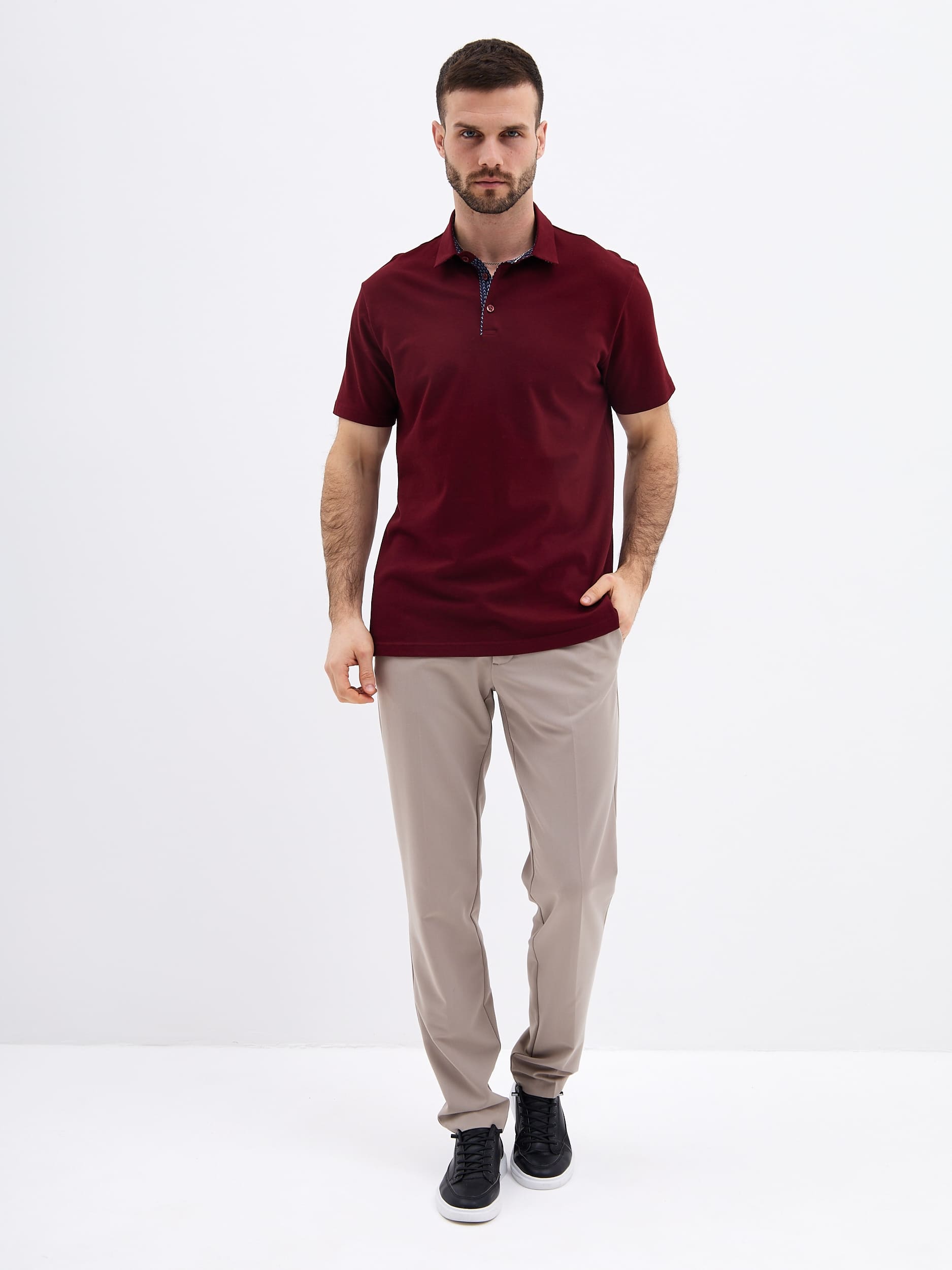 G144-PO1246T-SAS2081(бордо) Джемпер мужской с воротником поло короткий рукав