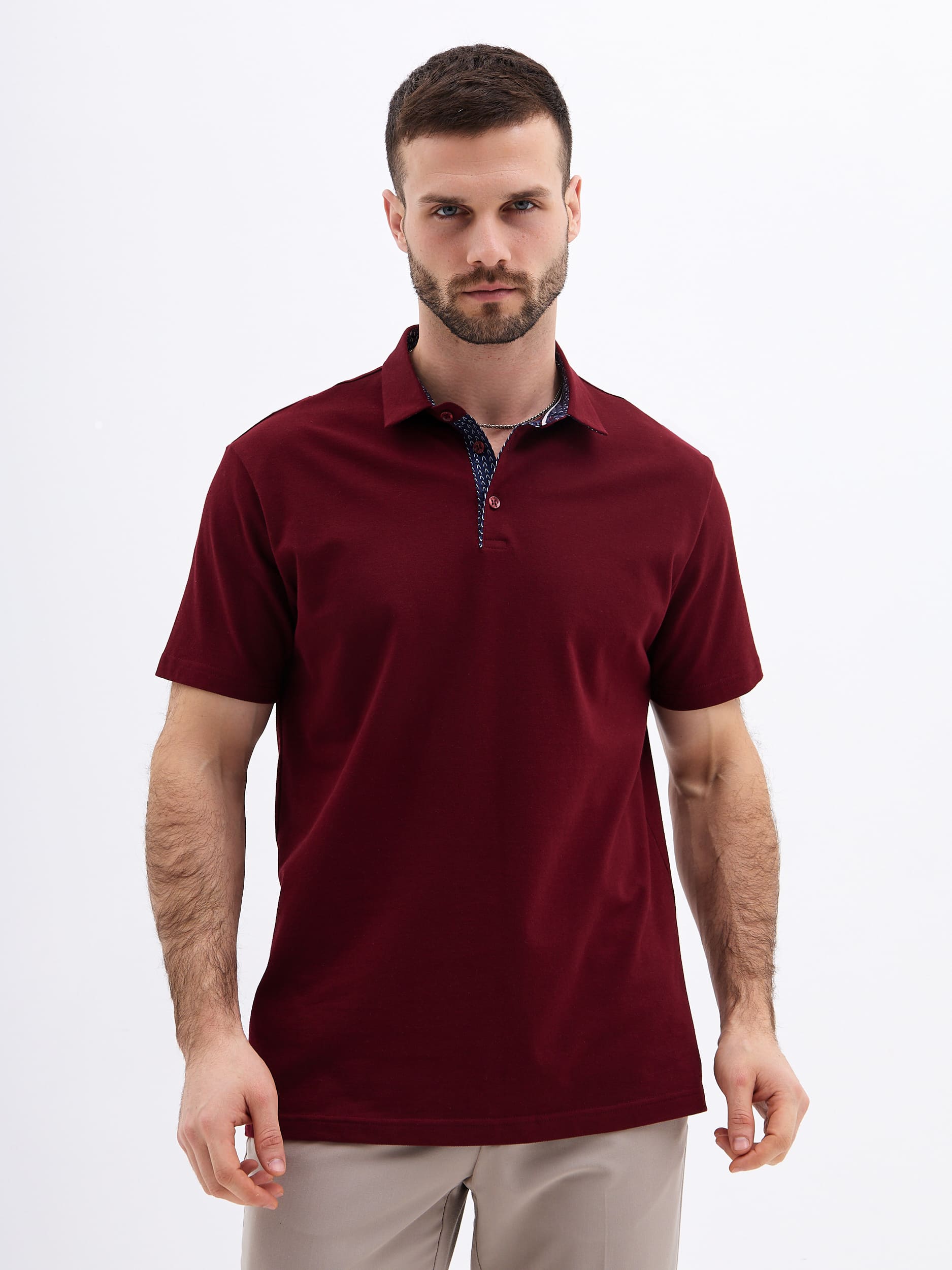 G144-PO1246T-SAS2081(бордо) Джемпер мужской с воротником поло короткий рукав