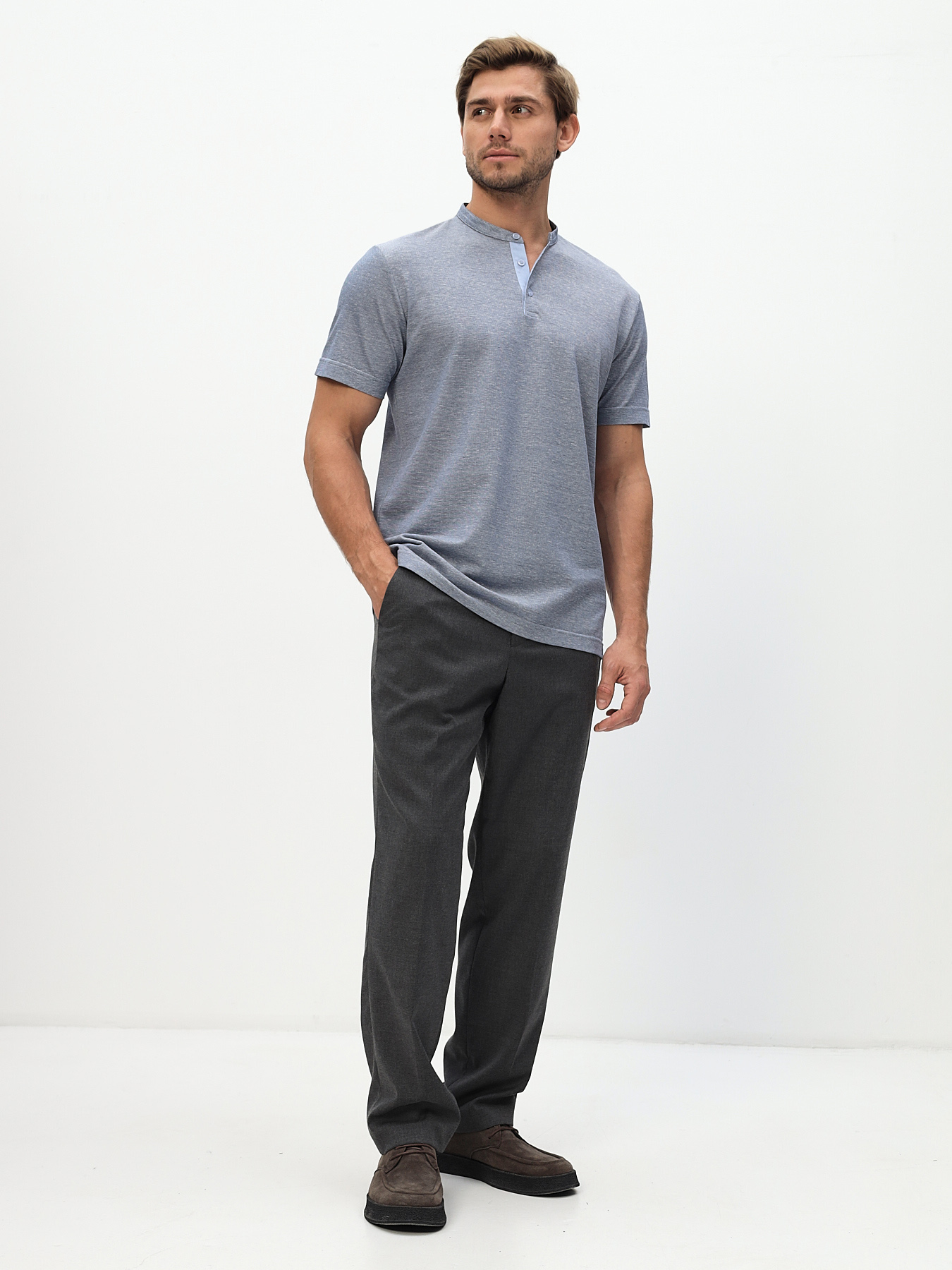 G154-PM24-LT0266-7 (т.голубой) Джемпер мужской с воротником поло короткий рукав