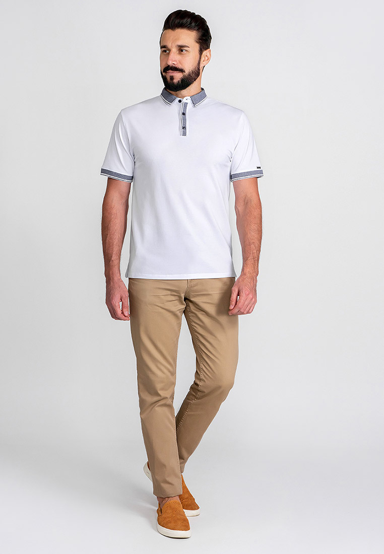 G144-TS-2 жаккард (белый) Джемпер мужской с воротником поло короткий рукав