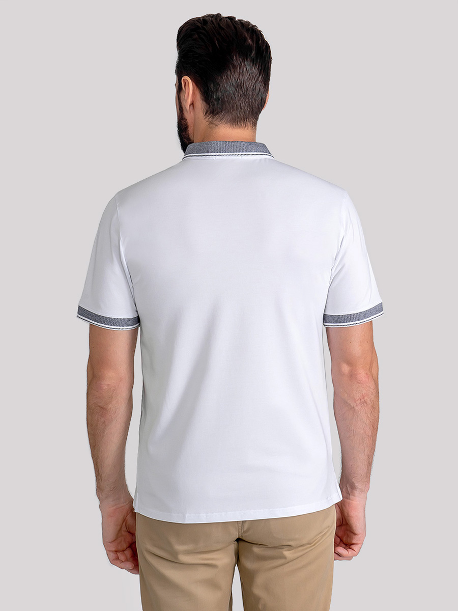 G144-TS-2 жаккард (белый) Джемпер мужской с воротником поло короткий рукав