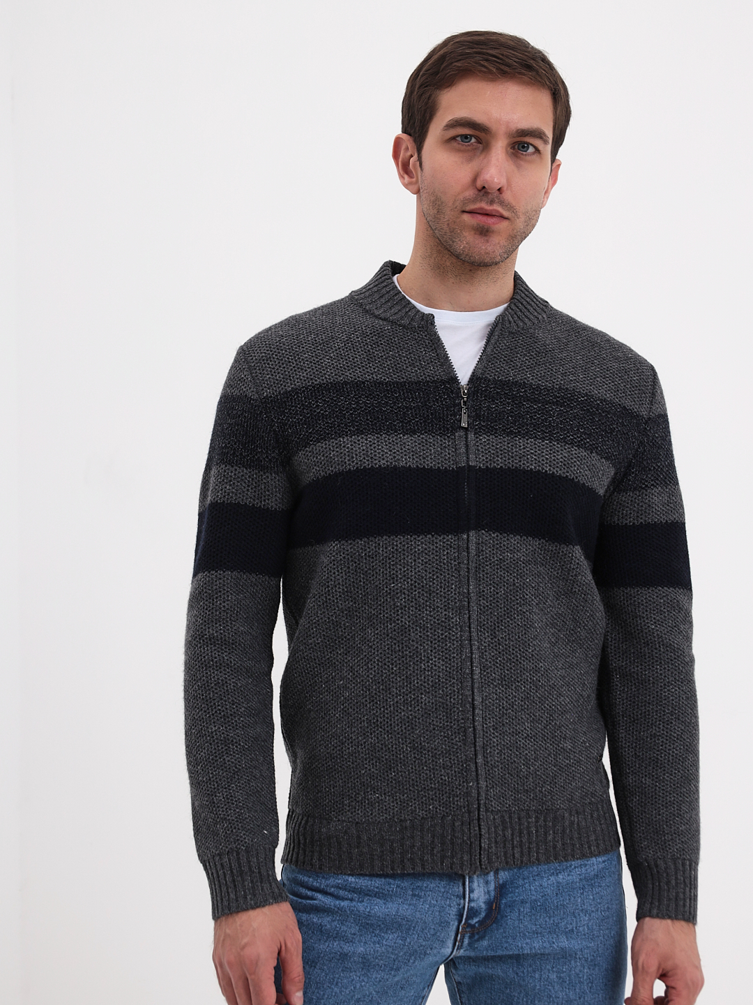 G139-полосы D2 (серый) Жакет мужской