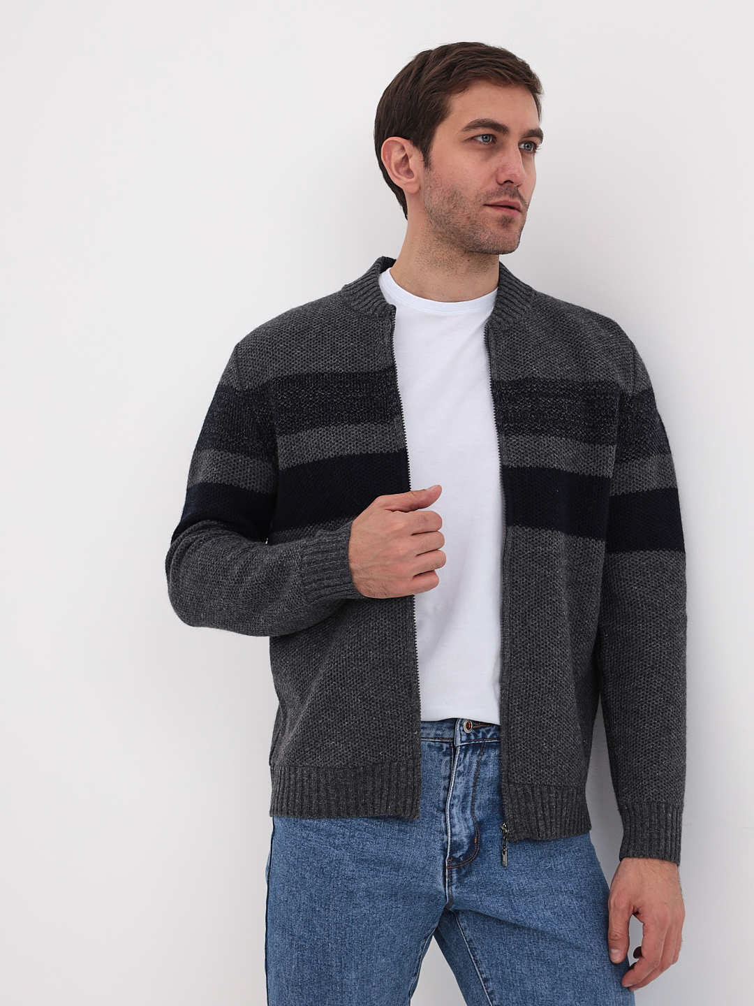 G139-полосы D2 (серый) Жакет мужской