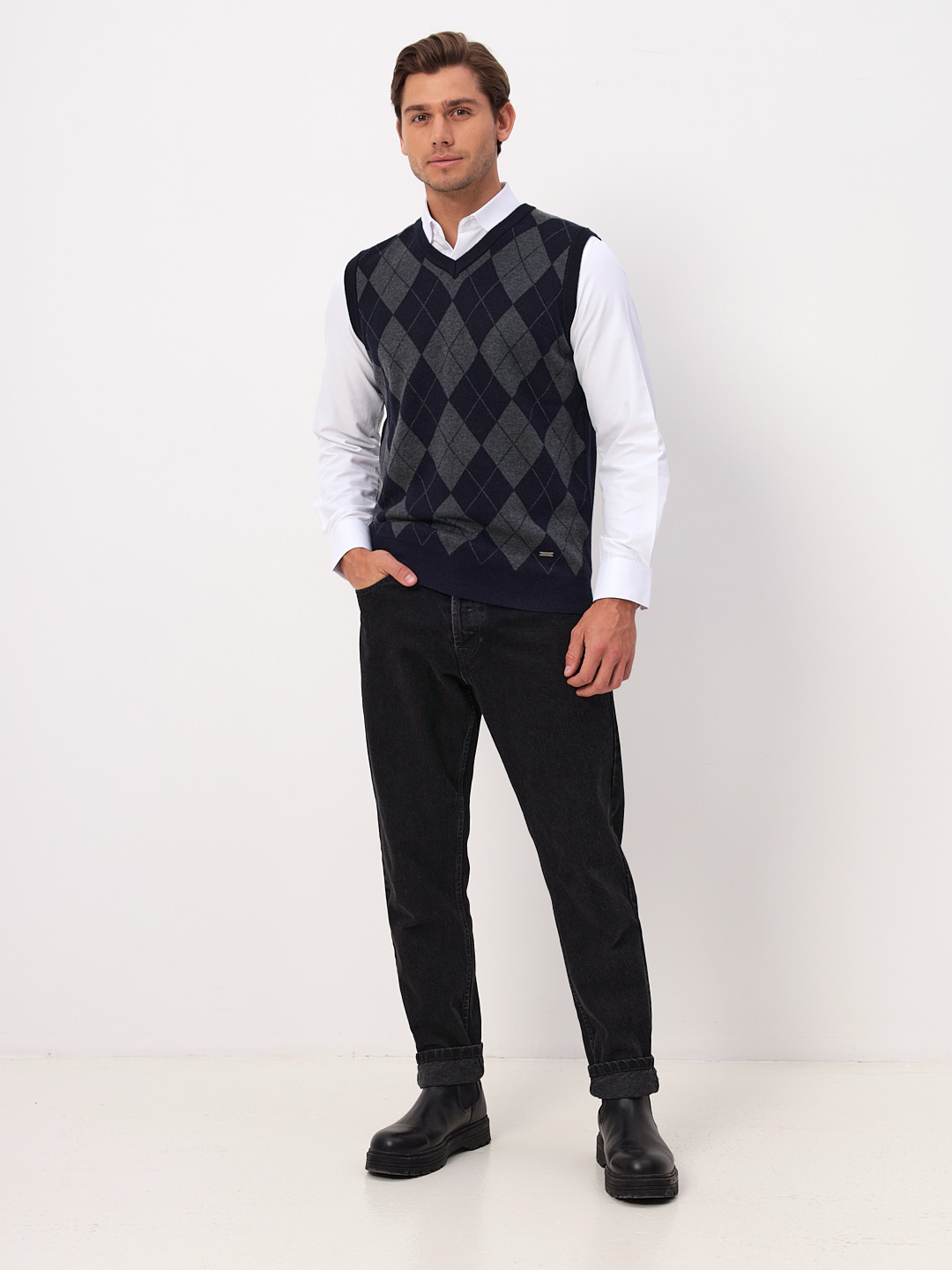 G125-12-ромб (сине-серый) Жилет мужской