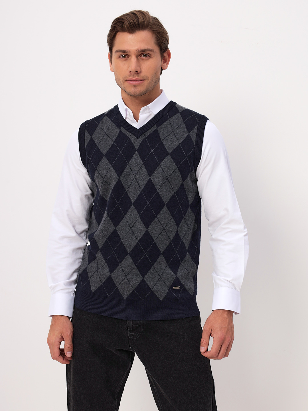 G125-12-ромб (сине-серый) Жилет мужской